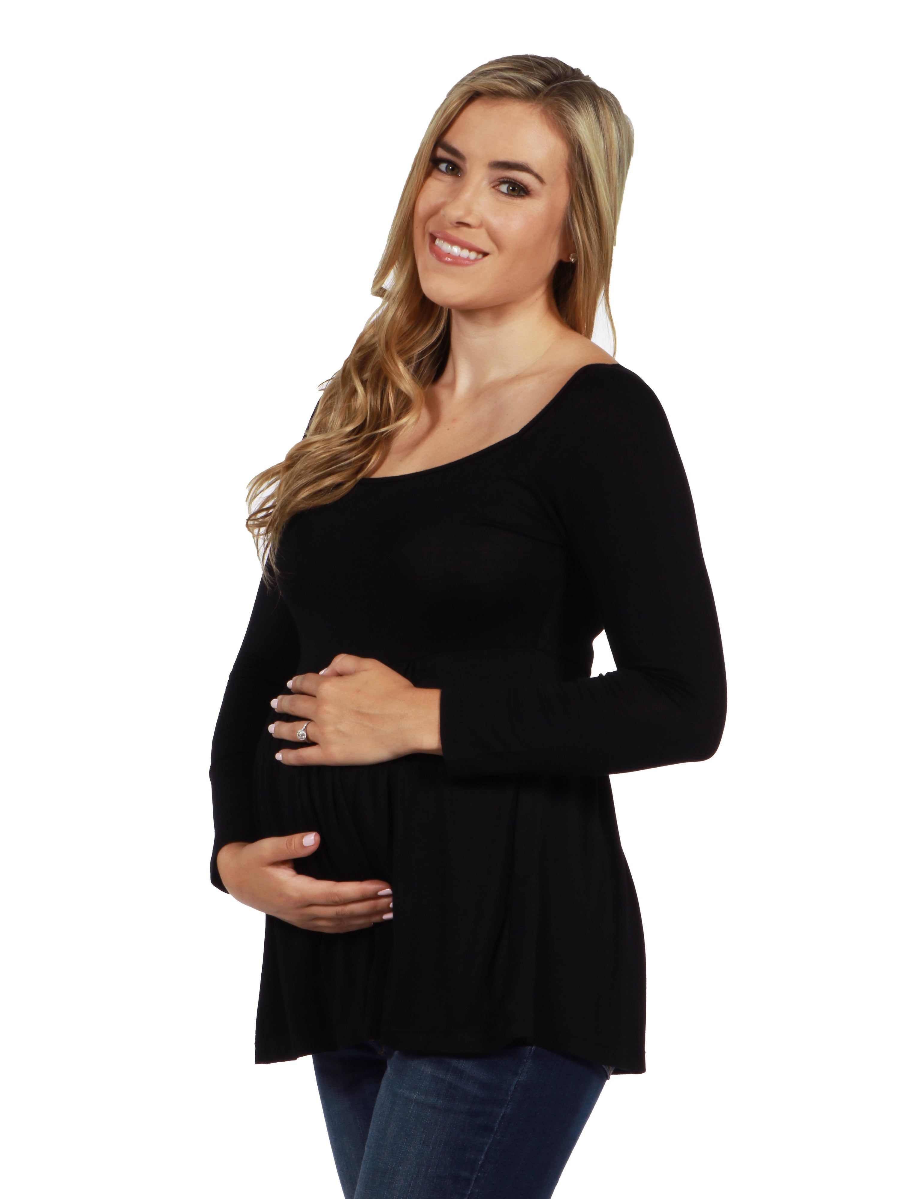 Wide Neck Pleated Maternity Long Sleeve Tunic Top sold by 24/7 Comfort Apparel product image thumbnail 3
