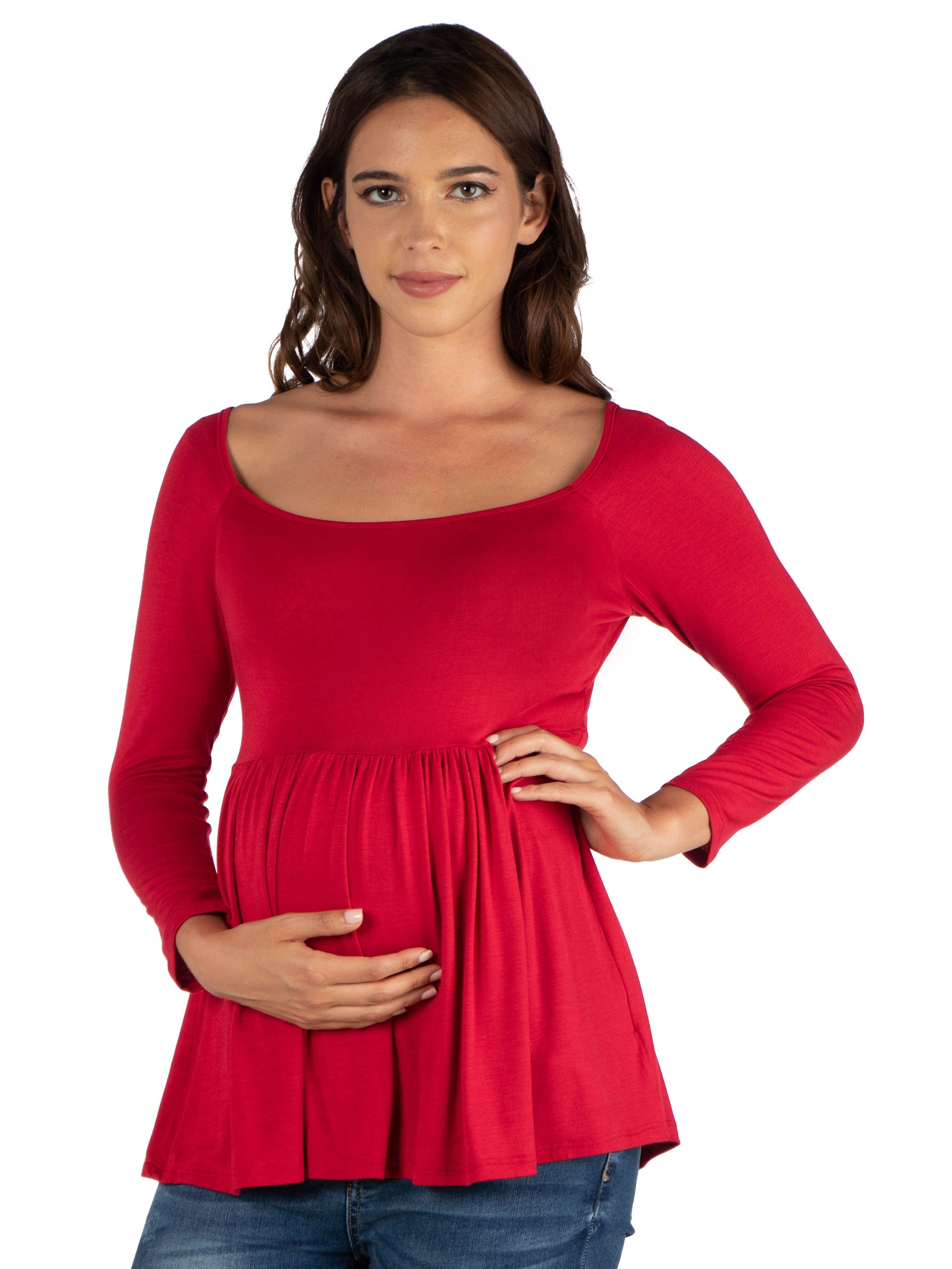 Wide Neck Pleated Maternity Long Sleeve Tunic Top sold by 24/7 Comfort Apparel product image thumbnail 2