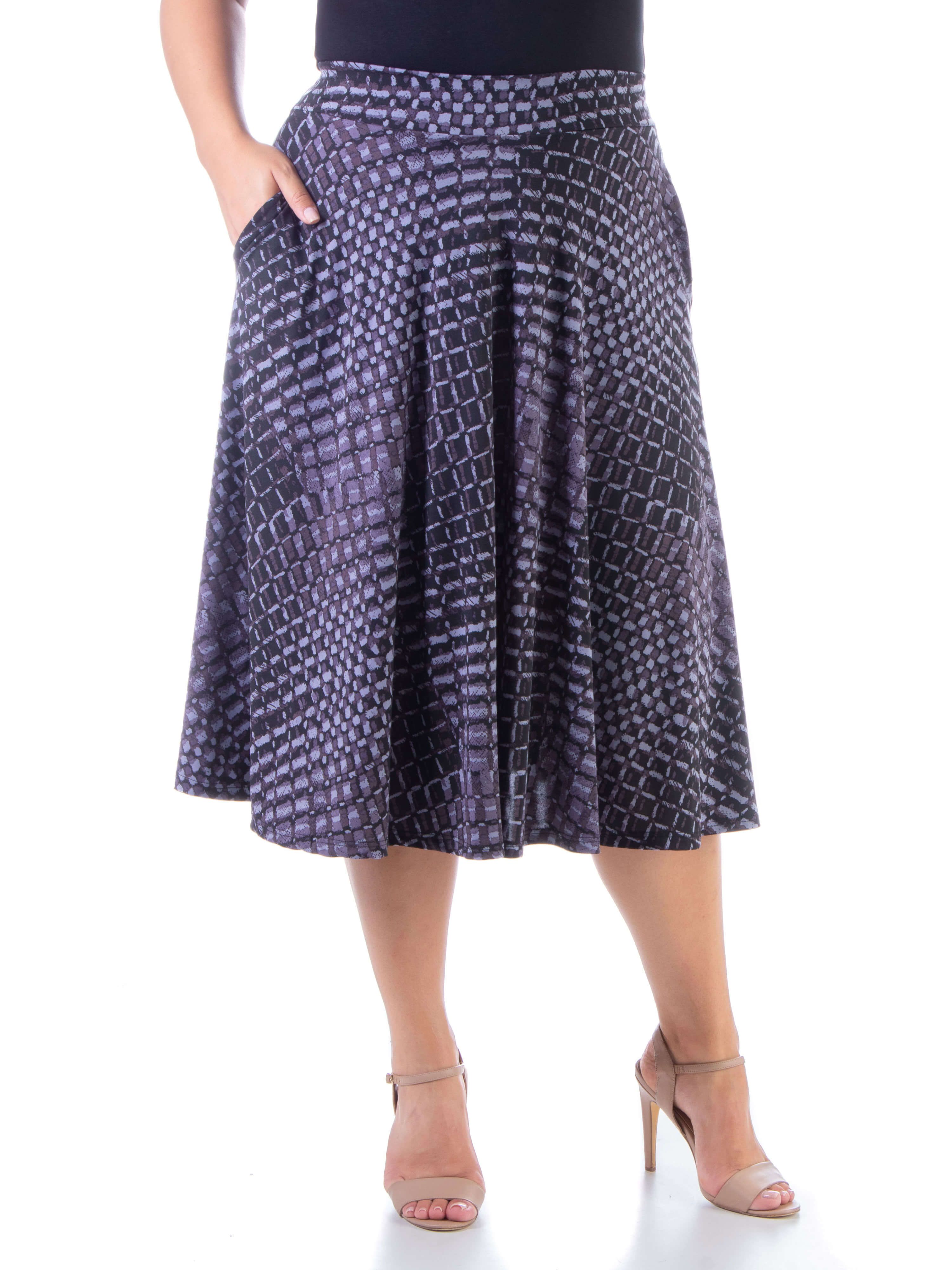 Grey Blue Pleated Plus Size Pocket Midi Skirt sold by 24/7 Comfort Apparel