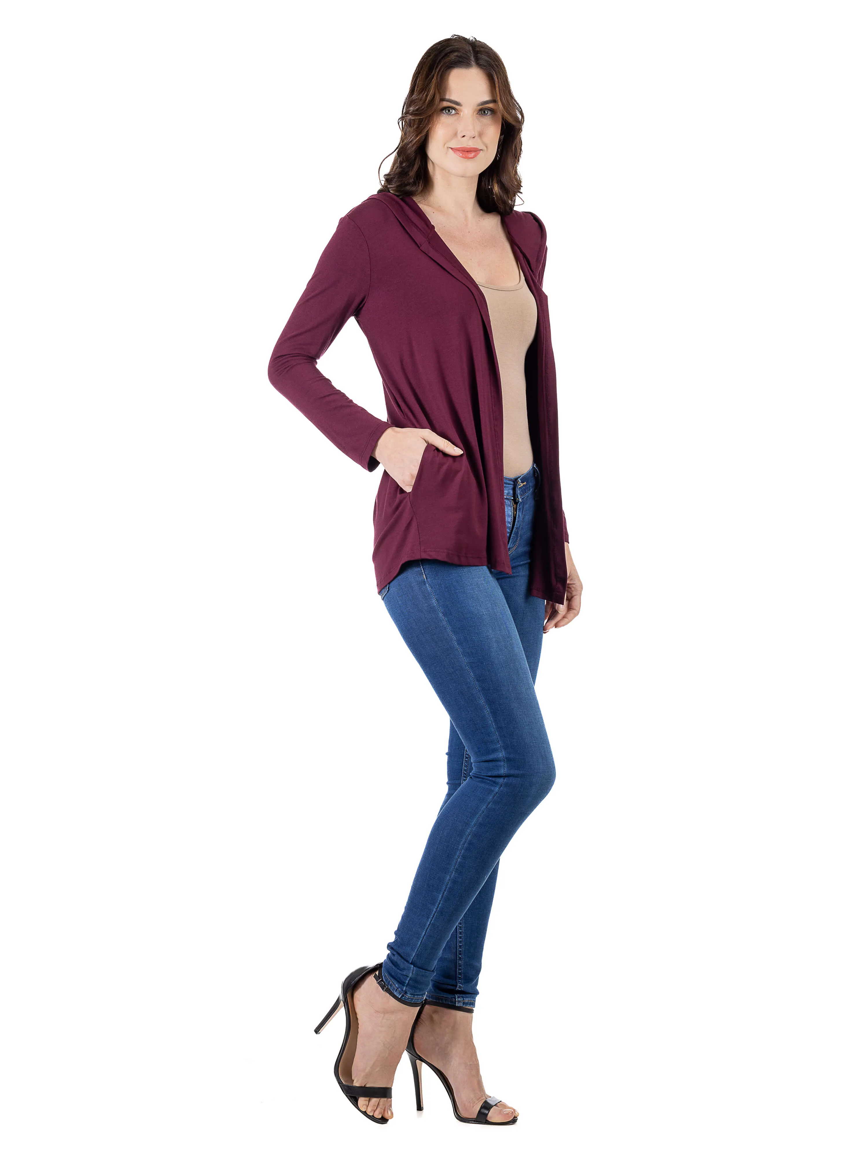 Open Front Lightweight Hooded Cardigan sold by 24/7 Comfort Apparel product image thumbnail 4