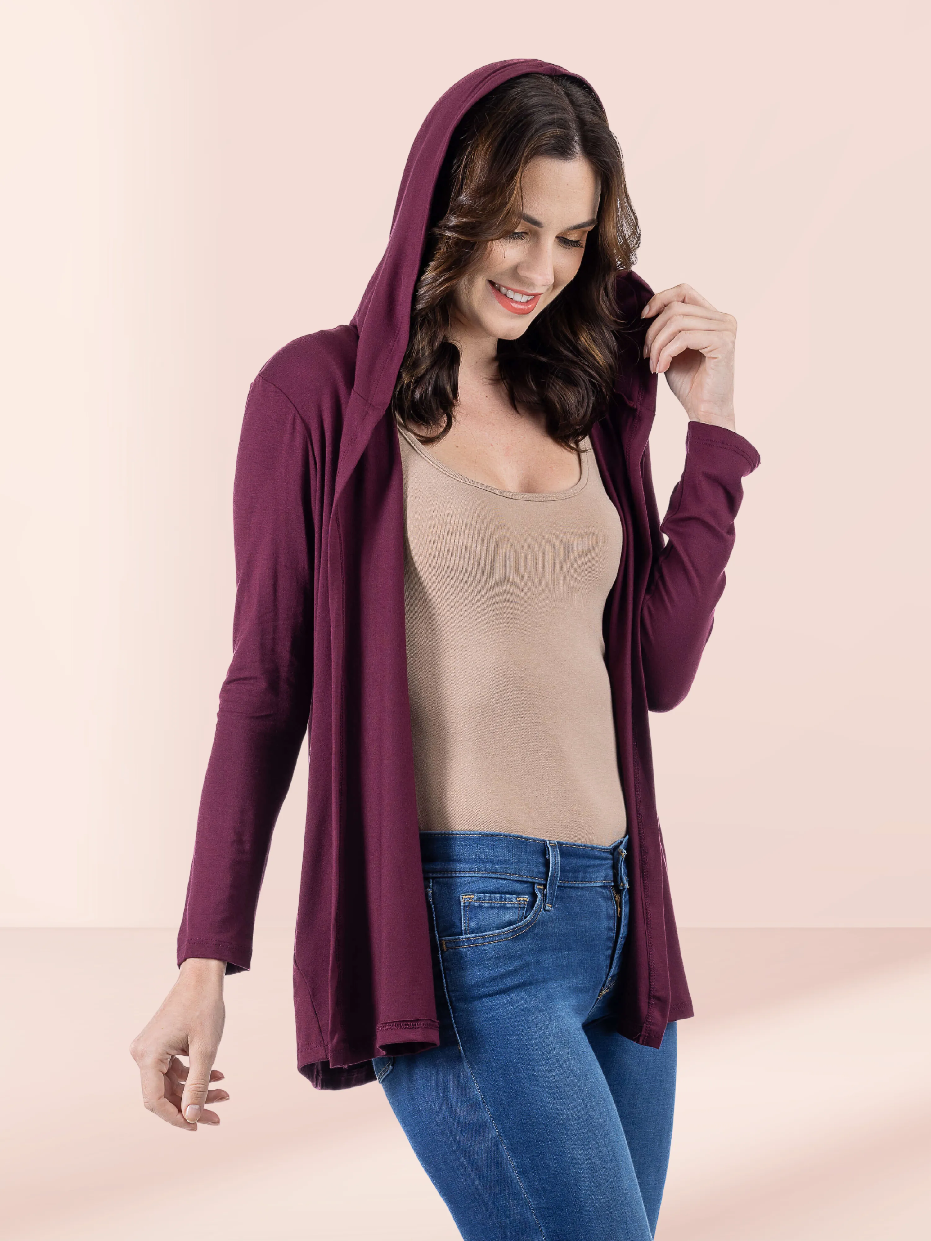 Open Front Lightweight Hooded Cardigan sold by 24/7 Comfort Apparel