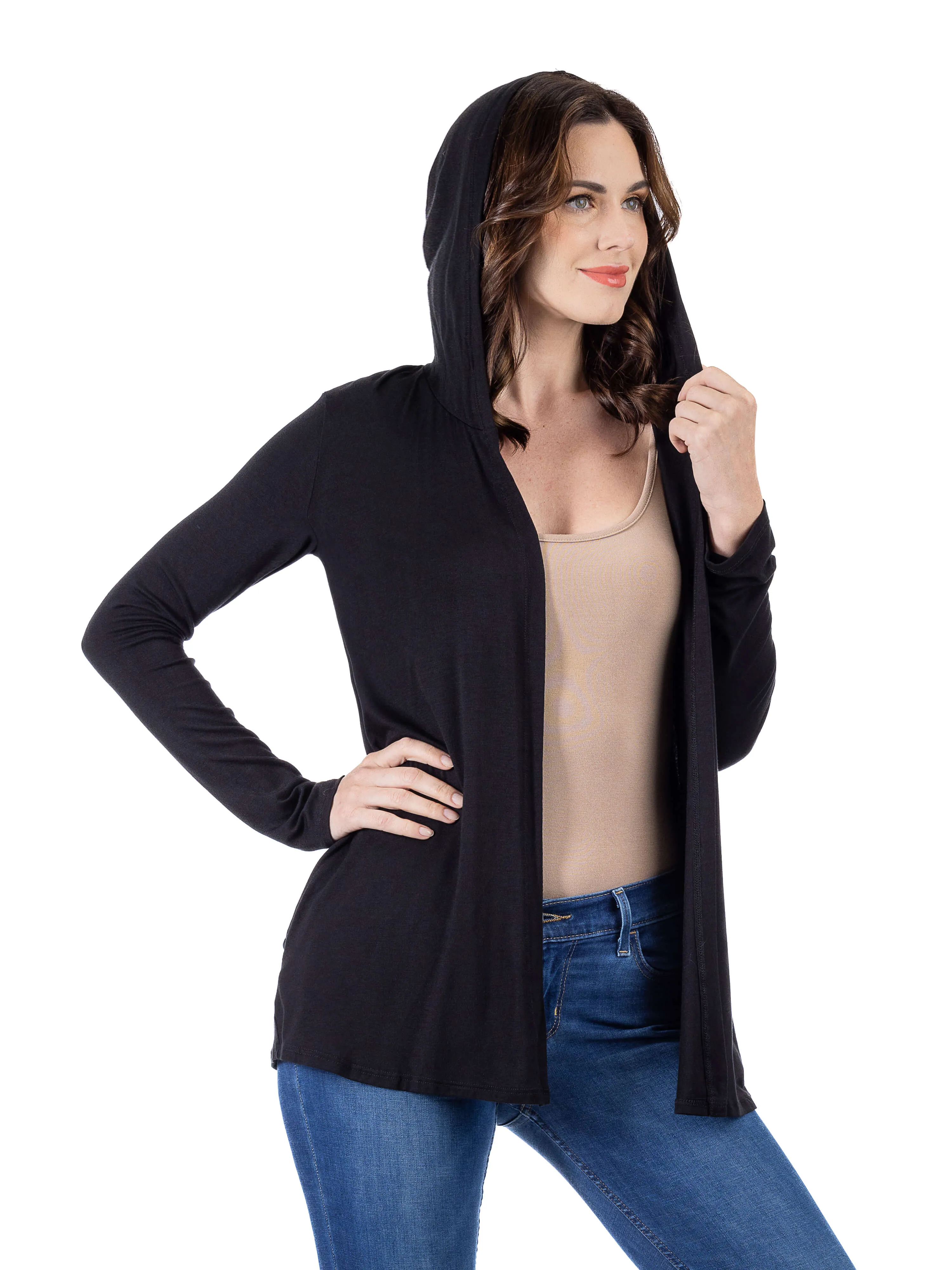 Open Front Lightweight Hooded Cardigan sold by 24/7 Comfort Apparel product image thumbnail 2