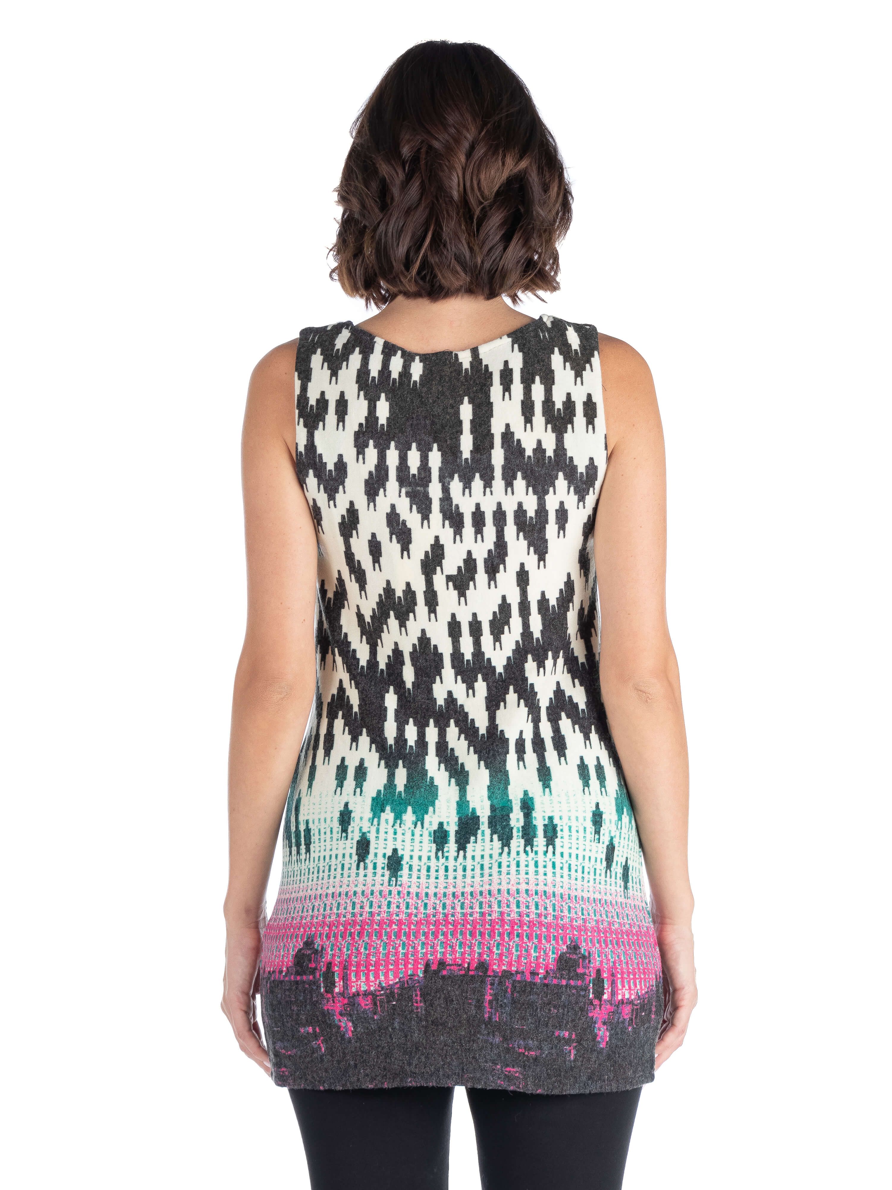 24seven Comfort Apparel Pink Houndstooth Print Sleeveless Extra Long Tunic Top sold by 24/7 Comfort Apparel product image thumbnail 3