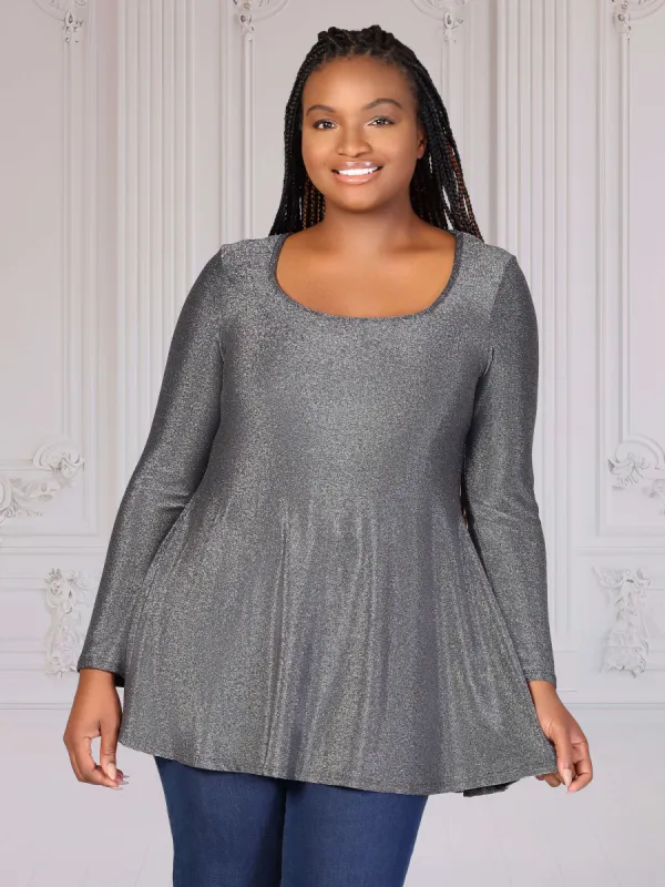 Plus Size Scoop Neck Long Sleeve Shimmery Fabric Tunic Top sold by 24/7 Comfort Apparel