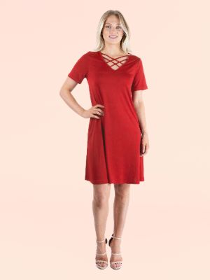 Criss Cross Casual Knee Length T Shirt Dress sold by 24/7 Comfort Apparel