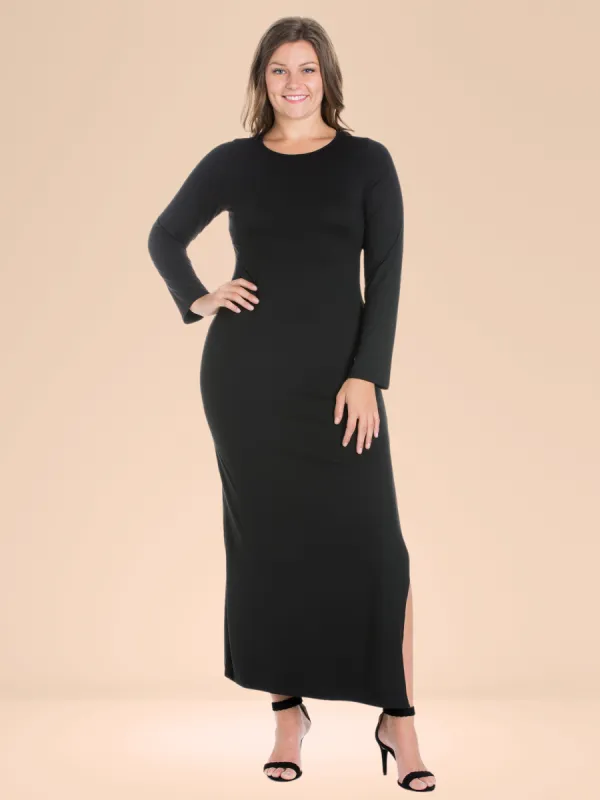Long Sleeve Side Slit Fitted Plus Size Maxi Dress sold by 24/7 Comfort Apparel