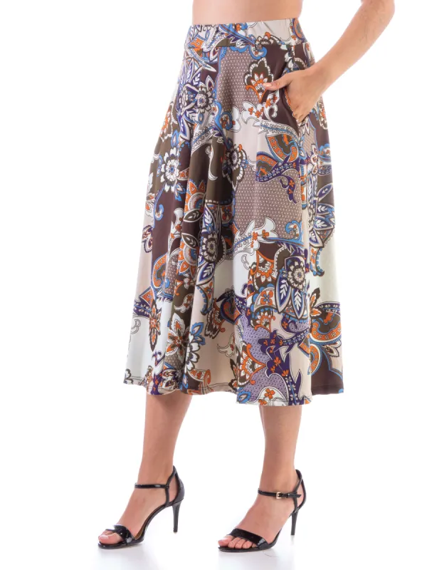 Tan Paisley Pleated Pocket Midi Skirt sold by 24/7 Comfort Apparel