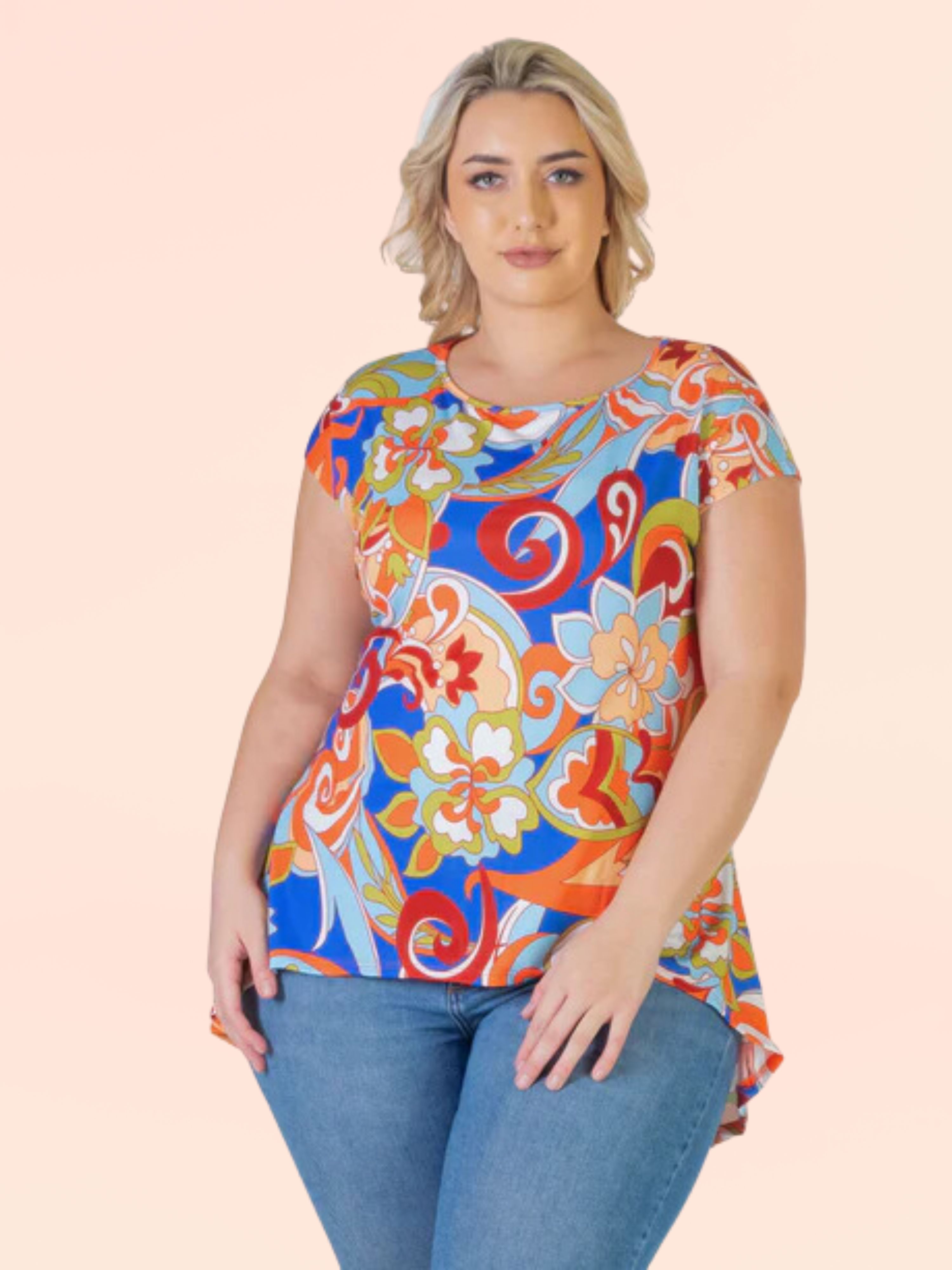 Multicolor Floral Plus Size High Low Tunic Top sold by 24/7 Comfort Apparel