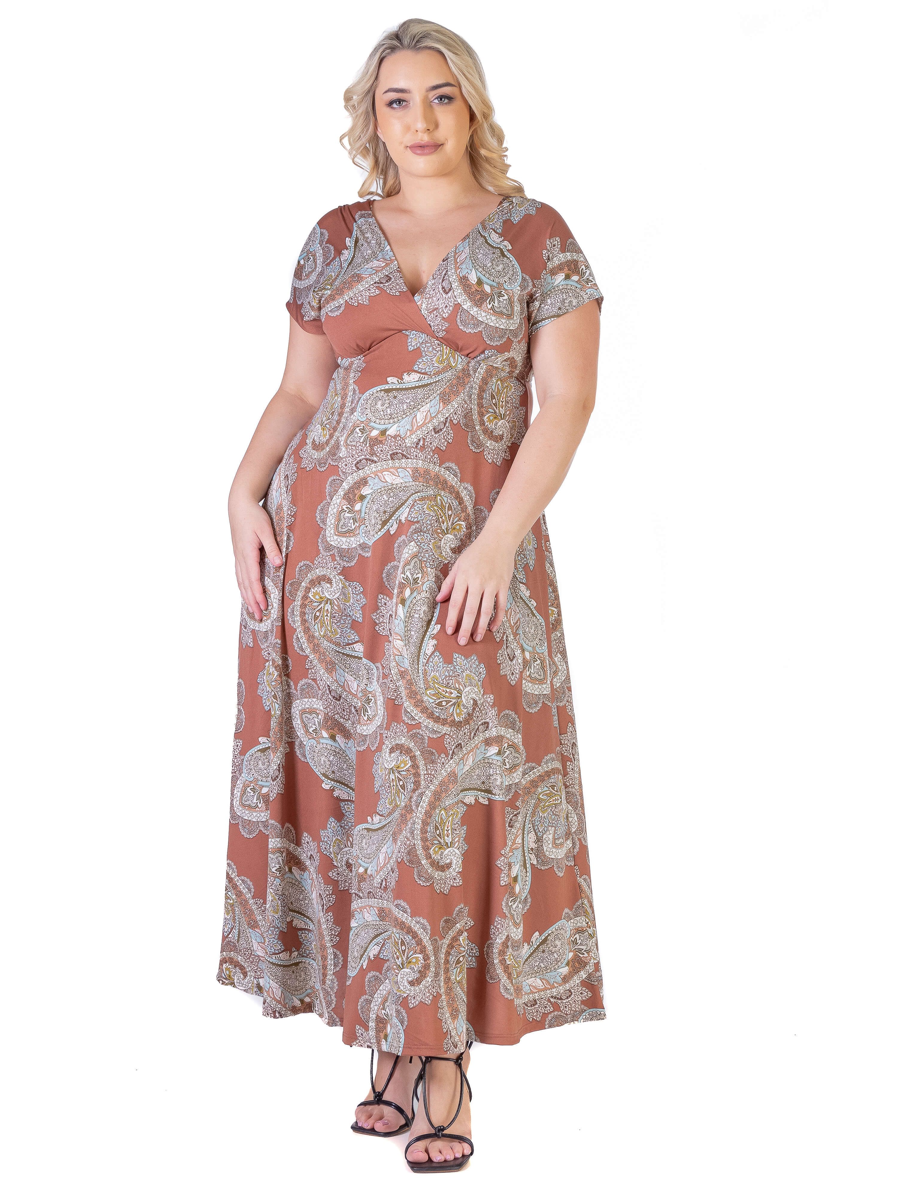 Paisley Plus Size Cap Sleeve Flowy Empire Waist Maxi Dress sold by 24/7 Comfort Apparel
