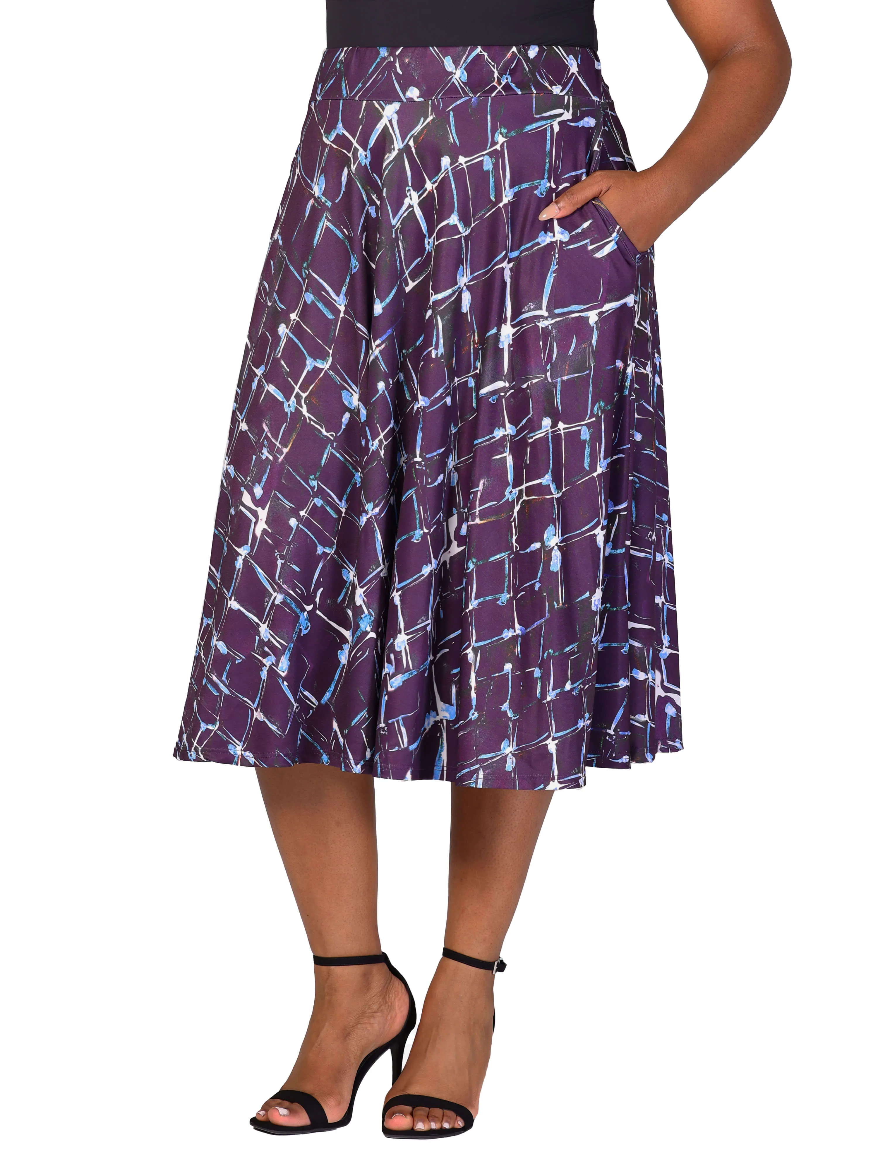 Plus Size Purple Print Elastic Waist Pocket Midi Skirt sold by 24/7 Comfort Apparel product image thumbnail 4