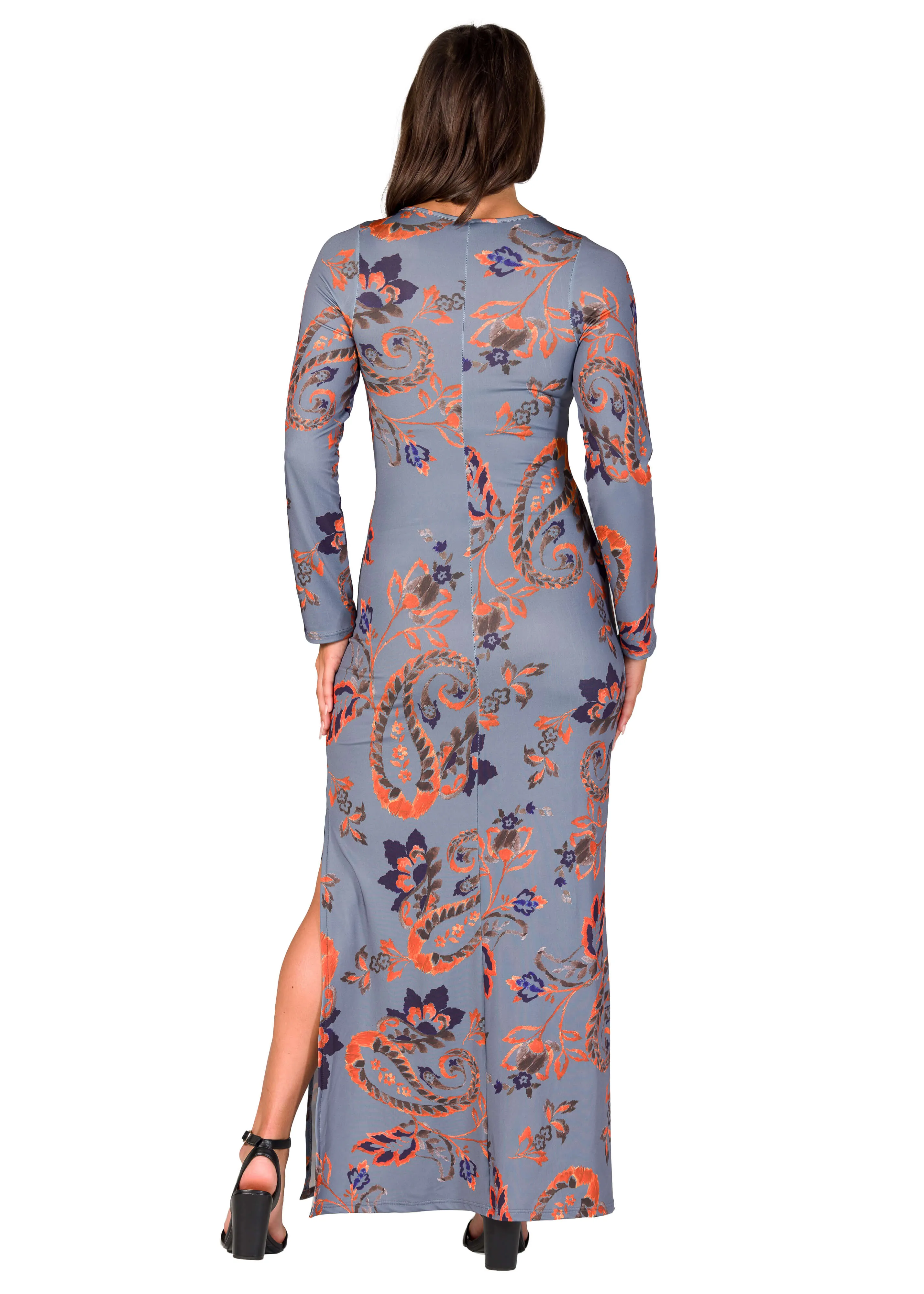 Grey Long Sleeve Side Slit Fitted Maxi Dress sold by 24/7 Comfort Apparel product image thumbnail 3