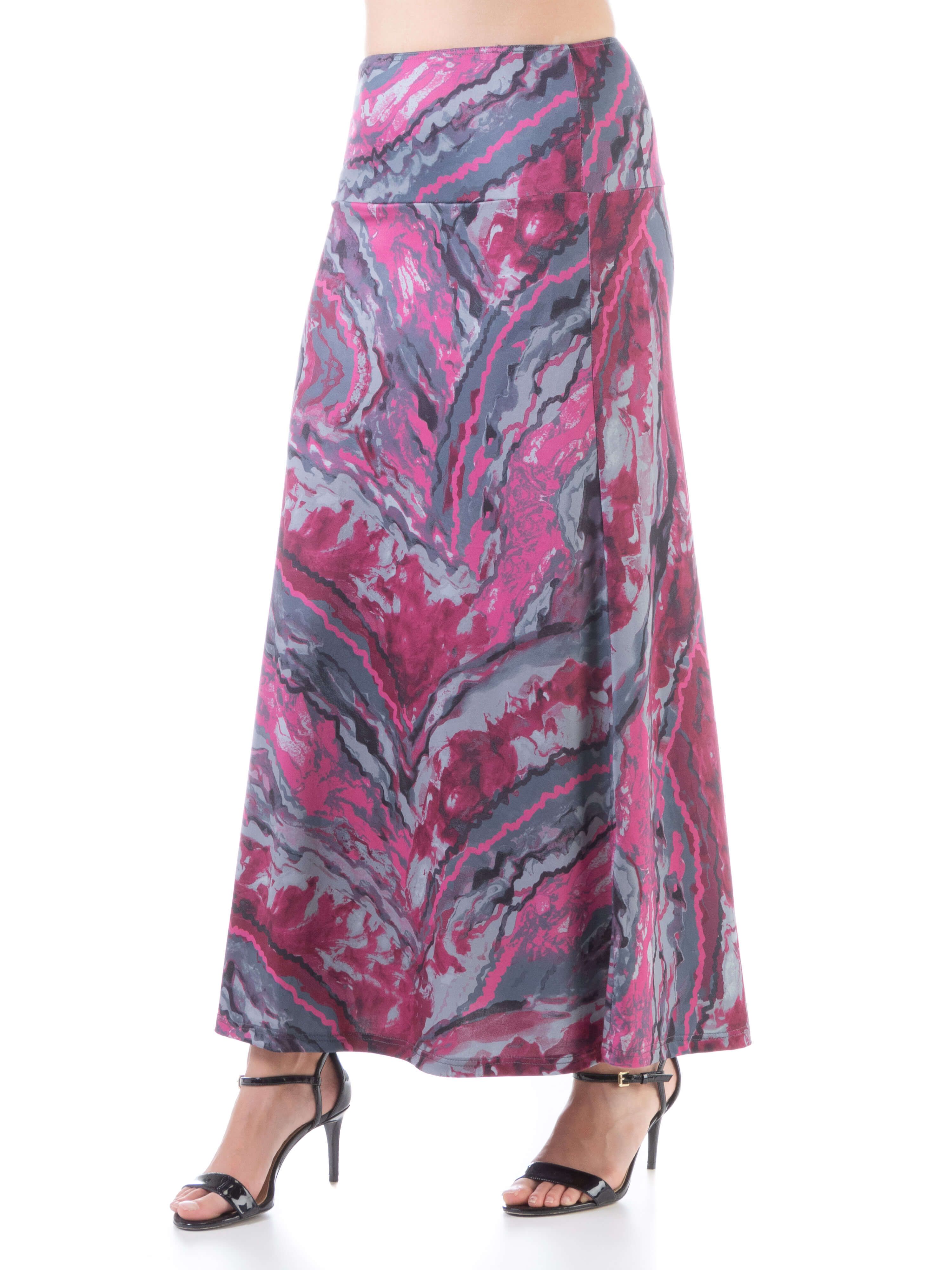 Pink Print Elastic Waist Ankle Length Maxi Skirt sold by 24/7 Comfort Apparel