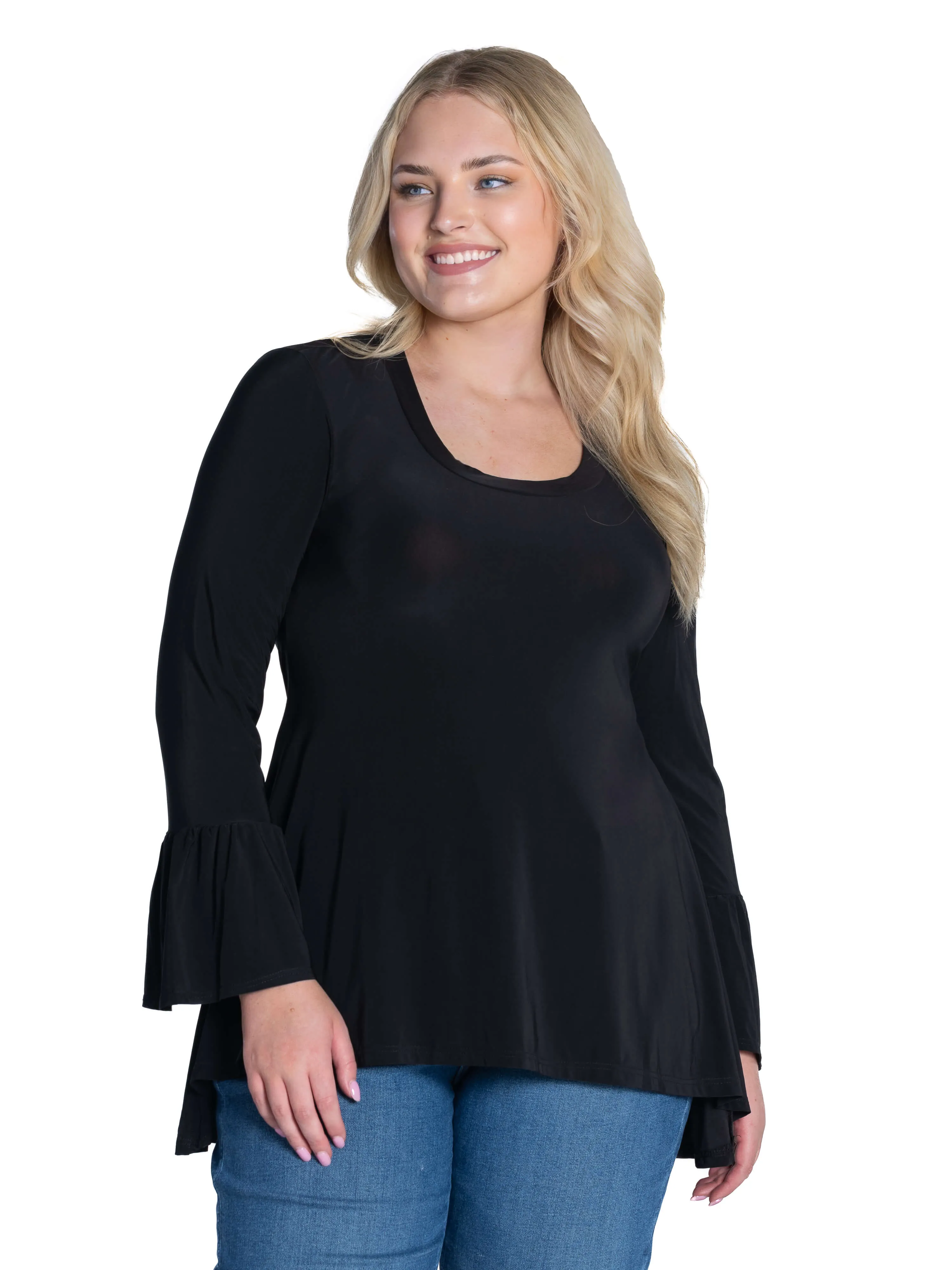 Long Bell Sleeve High Low Plus Size Tunic Top sold by 24/7 Comfort Apparel product image thumbnail 3