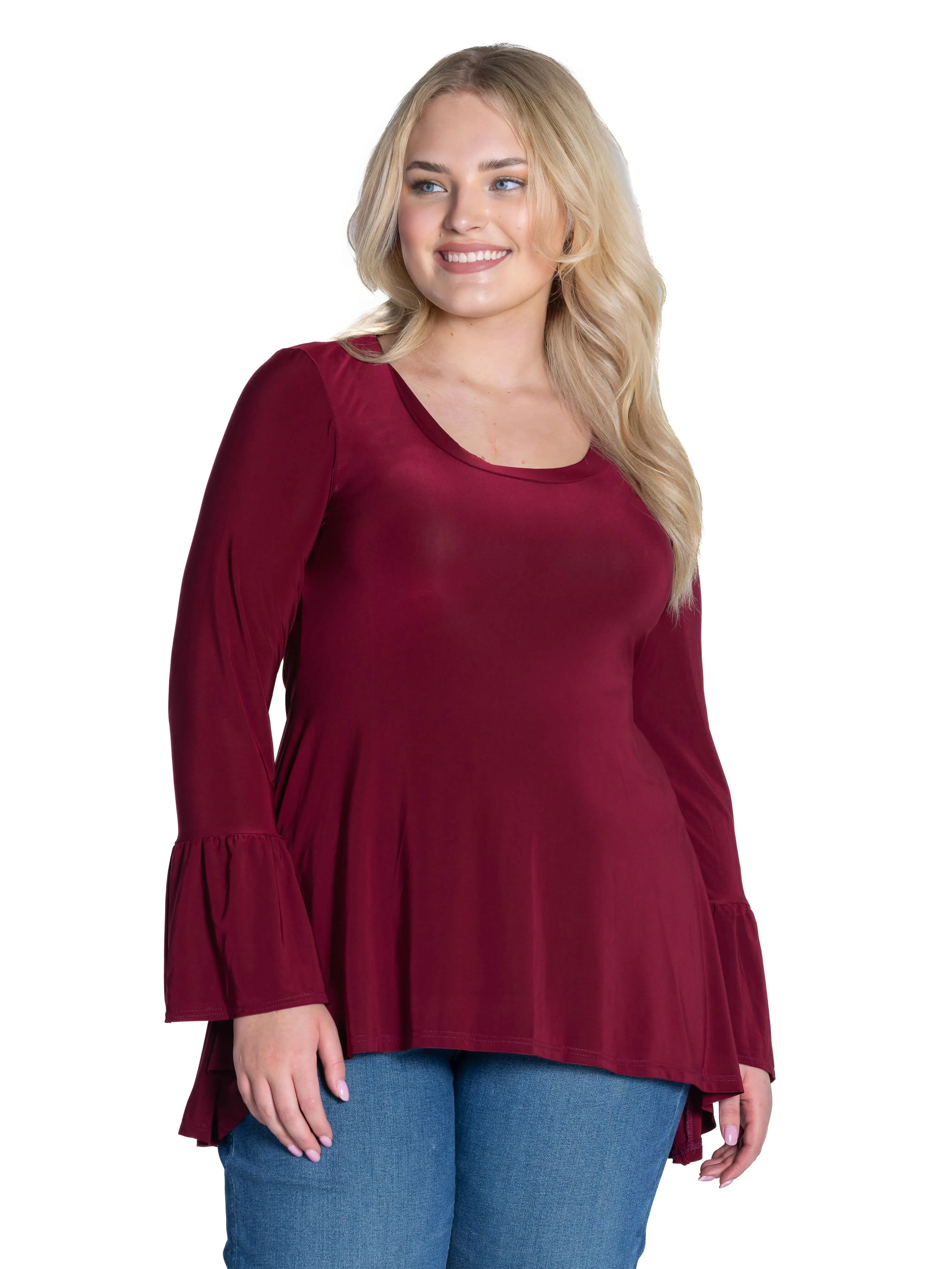 Long Bell Sleeve High Low Plus Size Tunic Top sold by 24/7 Comfort Apparel