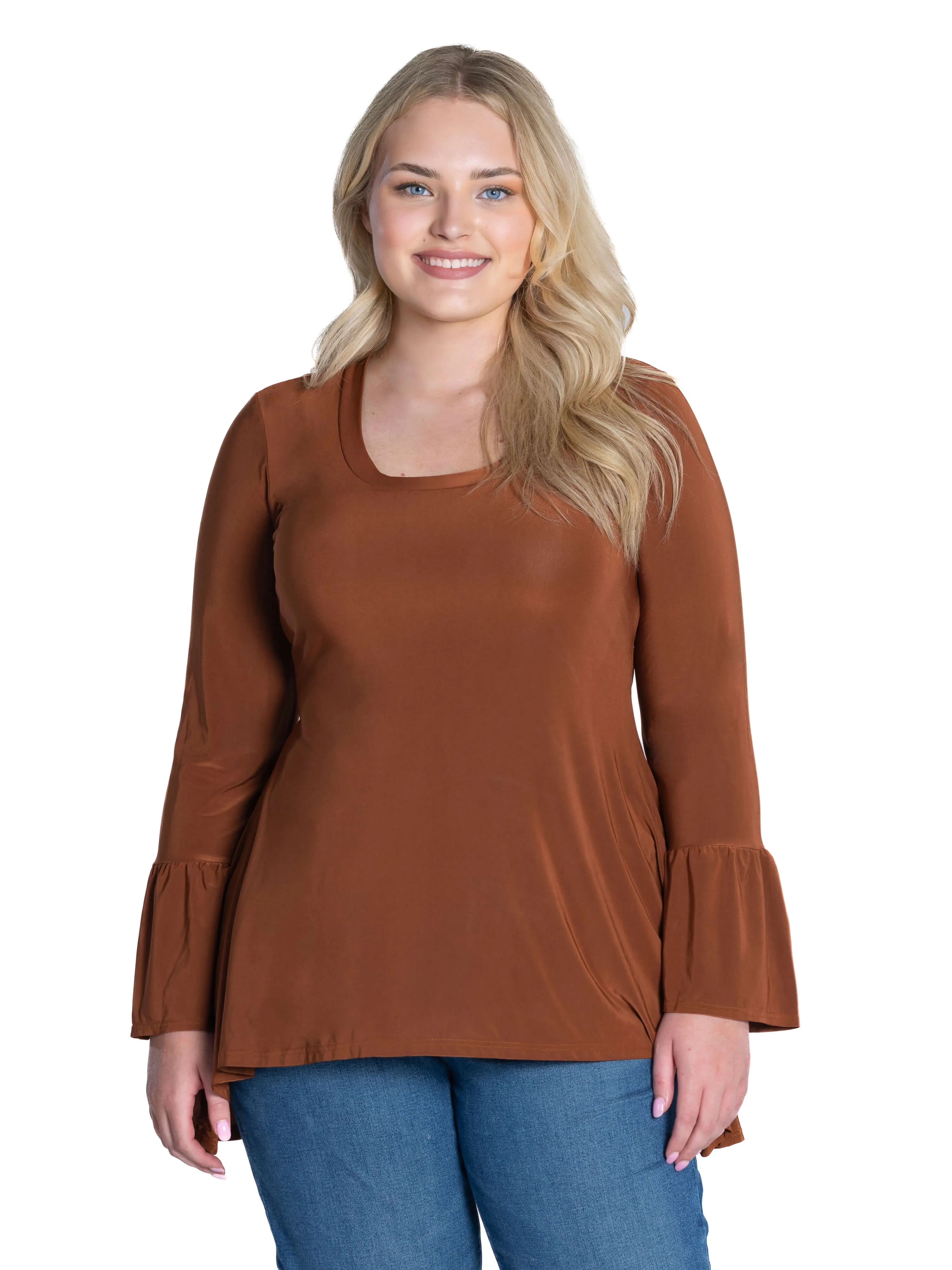 Long Bell Sleeve High Low Plus Size Tunic Top sold by 24/7 Comfort Apparel product image thumbnail 2