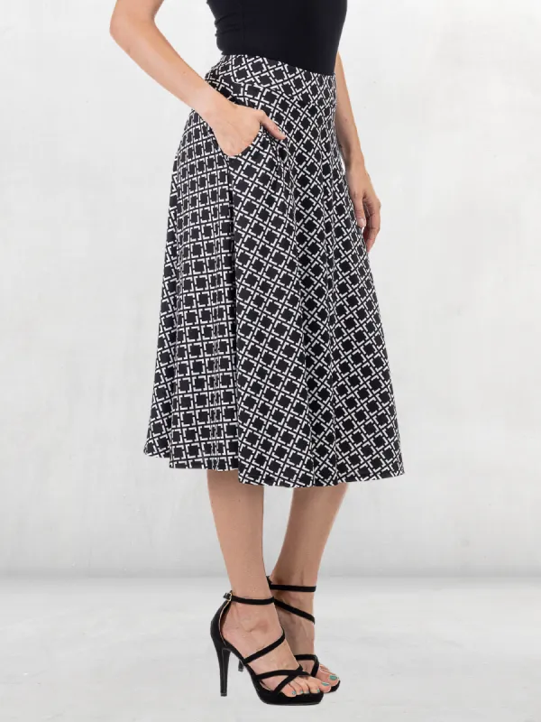 Black Diamond Print A Line Midi Skirt with Pockets sold by 24/7 Comfort Apparel