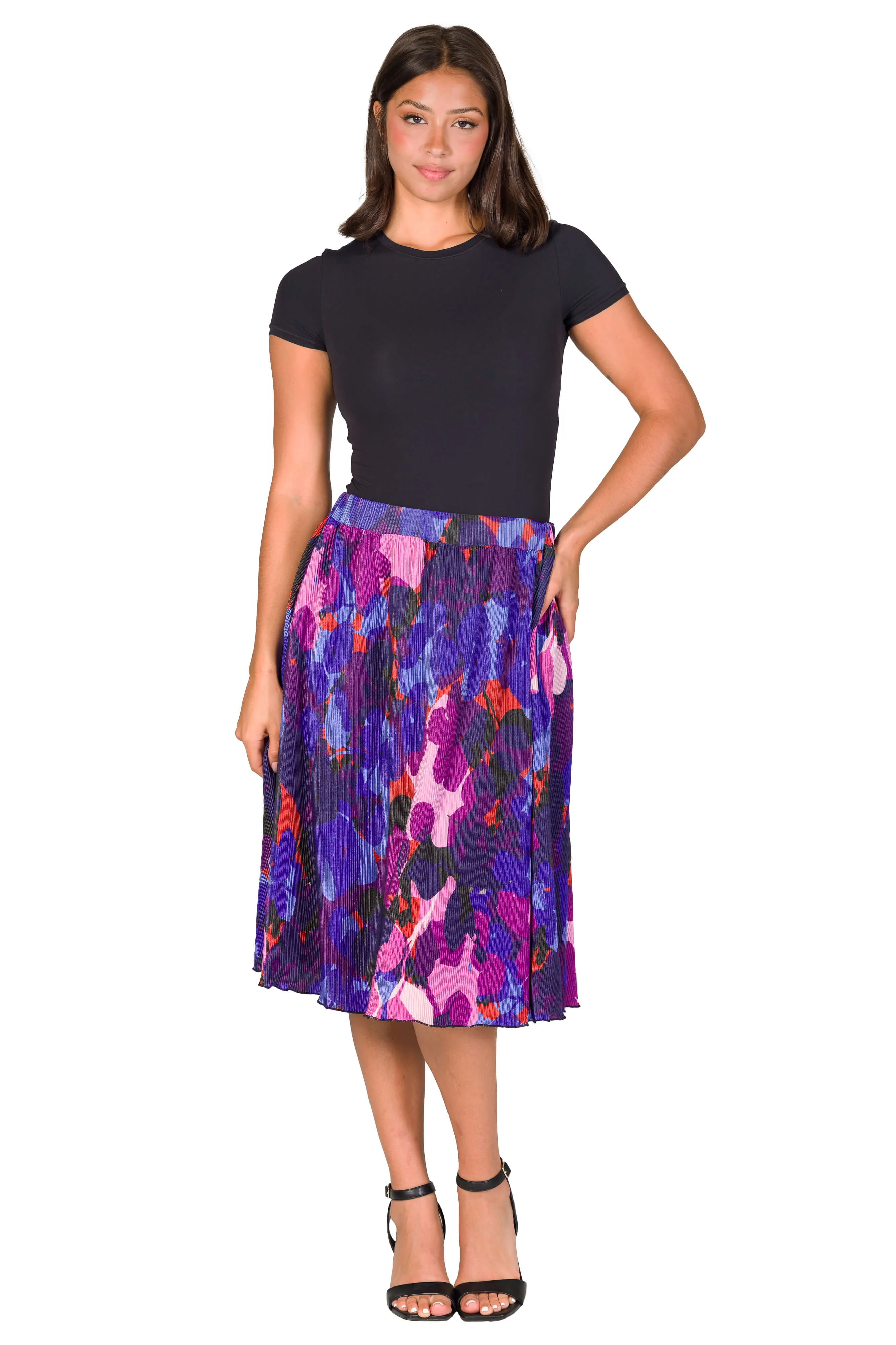 Multicolor Accordion Pleated Elastic Waistband Party Midi Skirt sold by 24/7 Comfort Apparel product image thumbnail 3