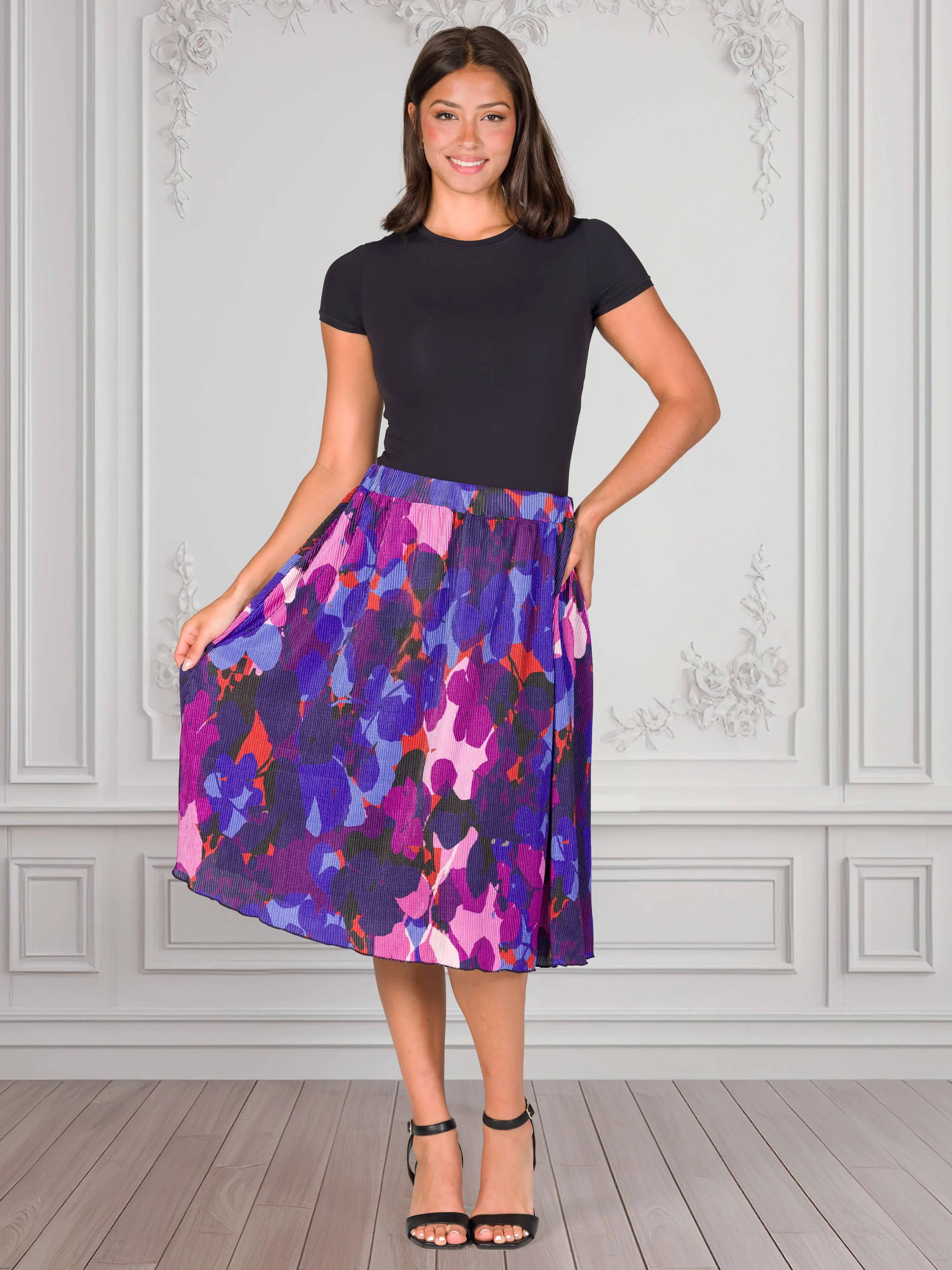 Multicolor Accordion Pleated Elastic Waistband Party Midi Skirt sold by 24/7 Comfort Apparel