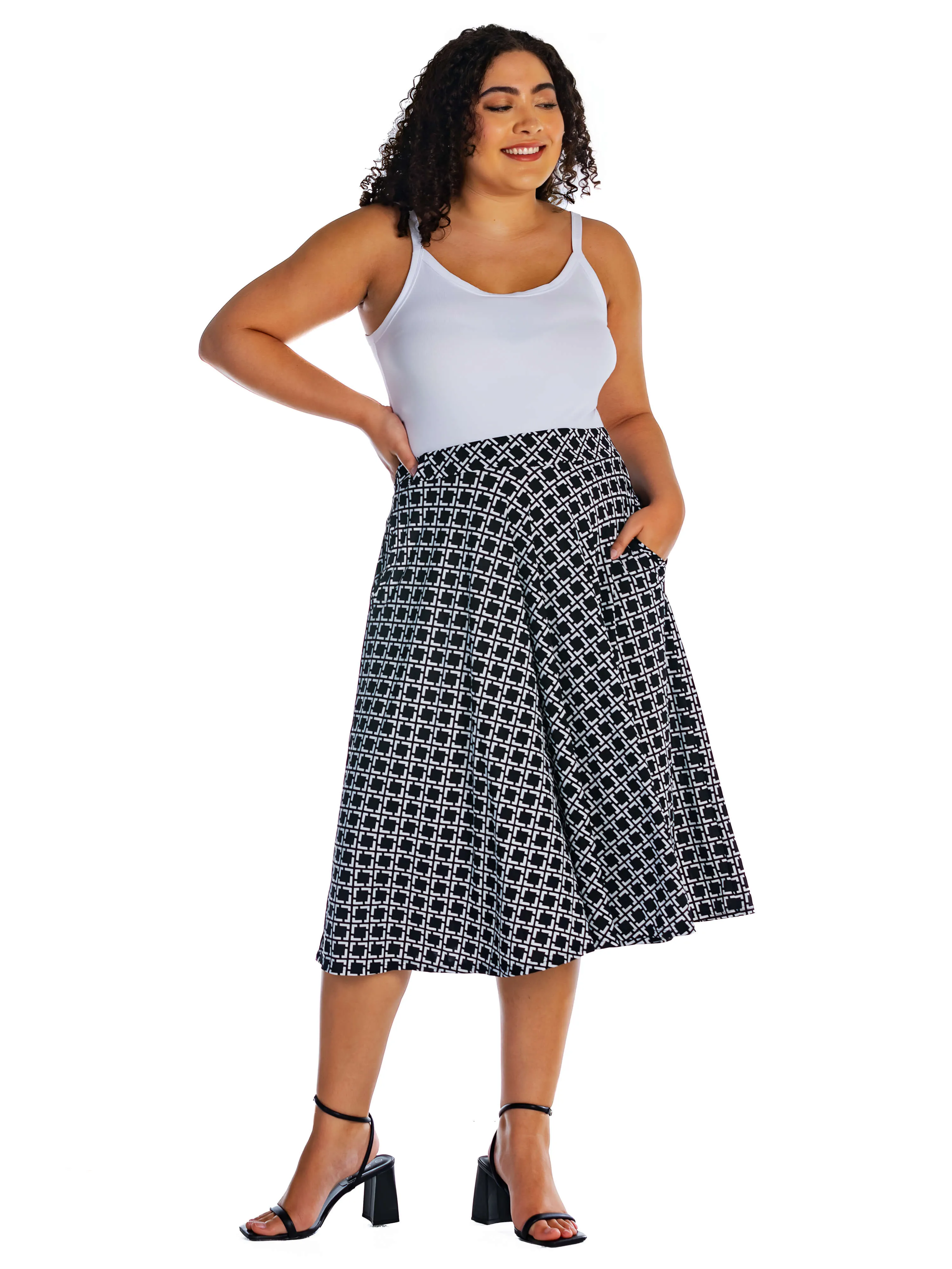 Black Diamond Print A Line Plus Size Midi Skirt with Pockets sold by 24/7 Comfort Apparel product image thumbnail 3
