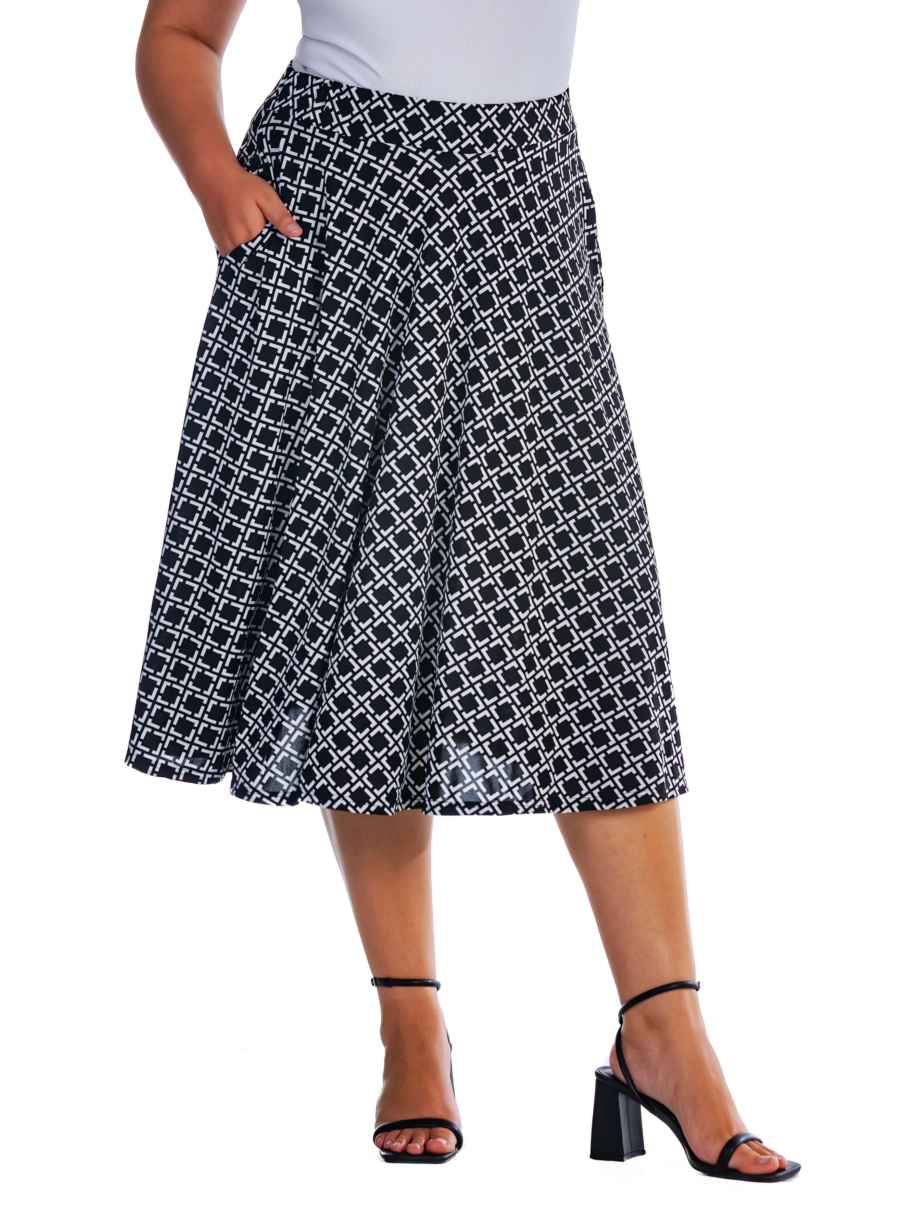 Black Diamond Print A Line Plus Size Midi Skirt with Pockets sold by 24/7 Comfort Apparel product image thumbnail 2