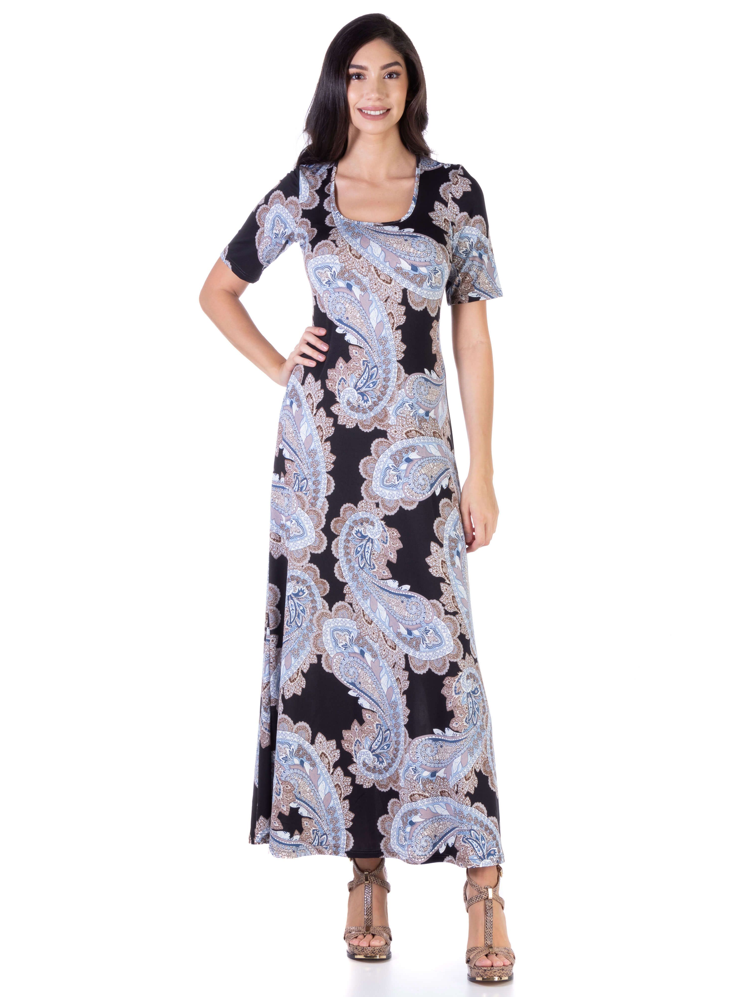 Womens Paisley Elbow Sleeve Loose Long Casual Maxi Dress sold by 24/7 Comfort Apparel product image thumbnail 2