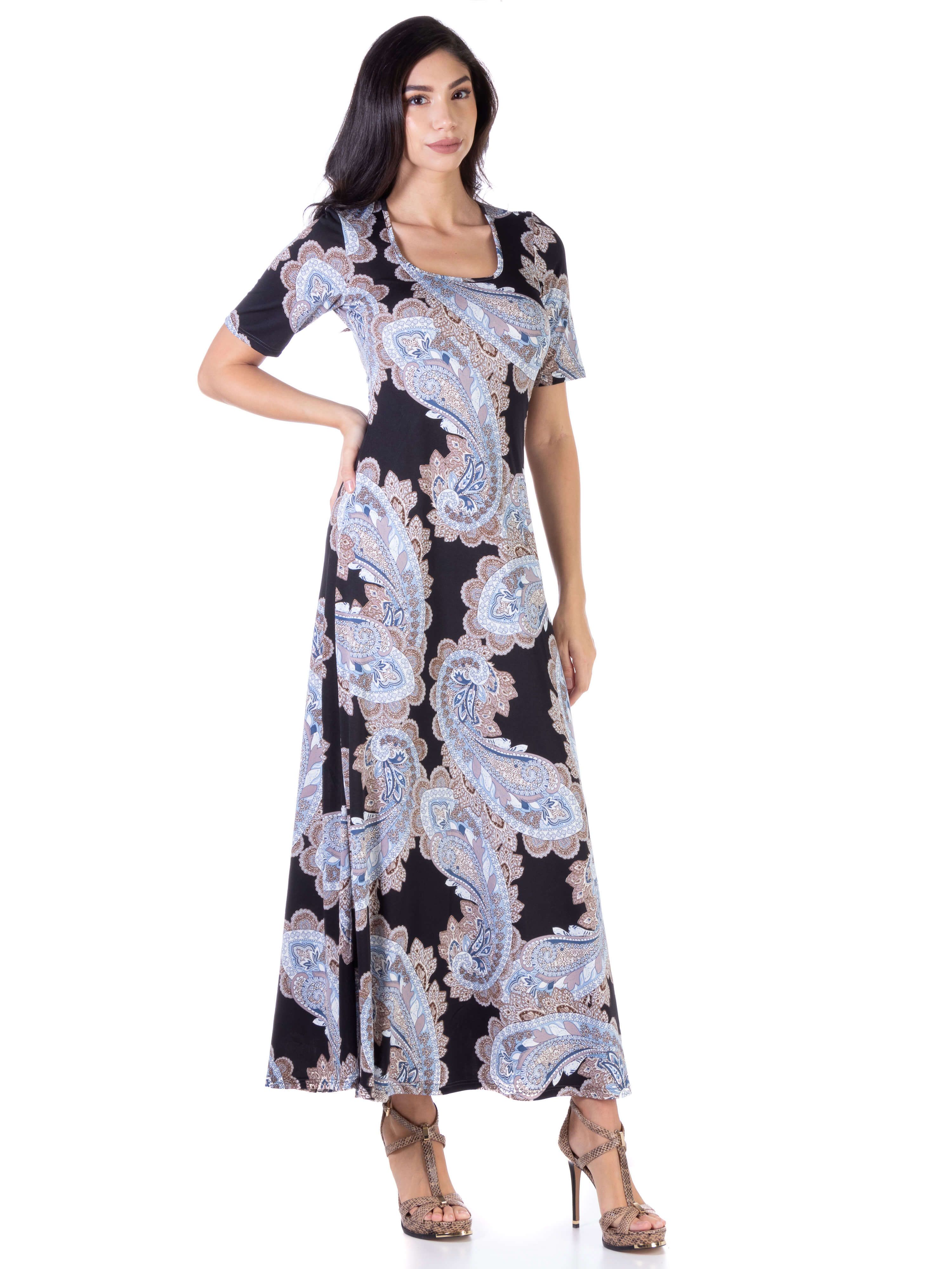 Womens Paisley Elbow Sleeve Loose Long Casual Maxi Dress sold by 24/7 Comfort Apparel product image thumbnail 3