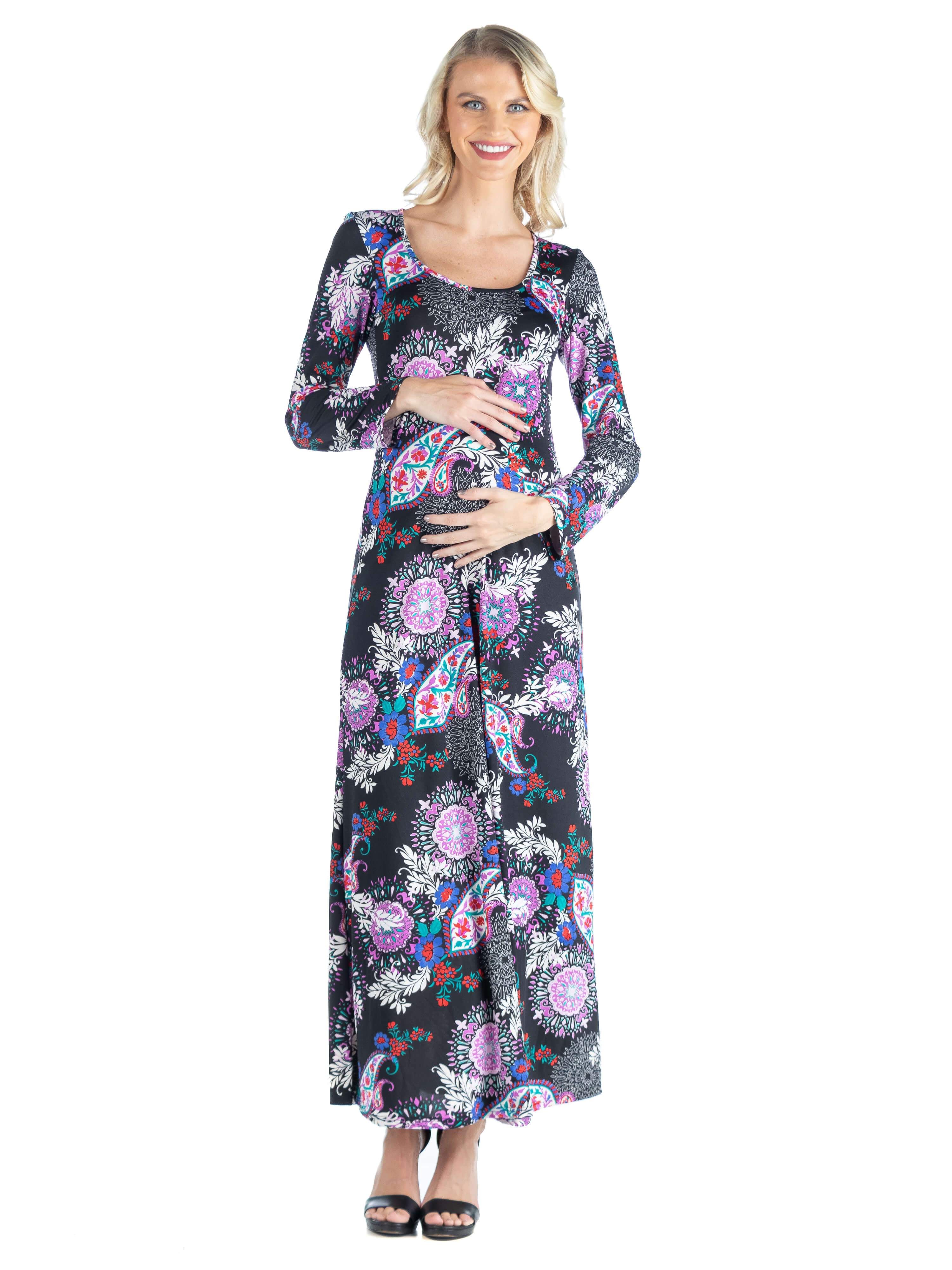 Maternity Black Paisley Long Sleeve A Line Maxi Dress sold by 24/7 Comfort Apparel product image thumbnail 2