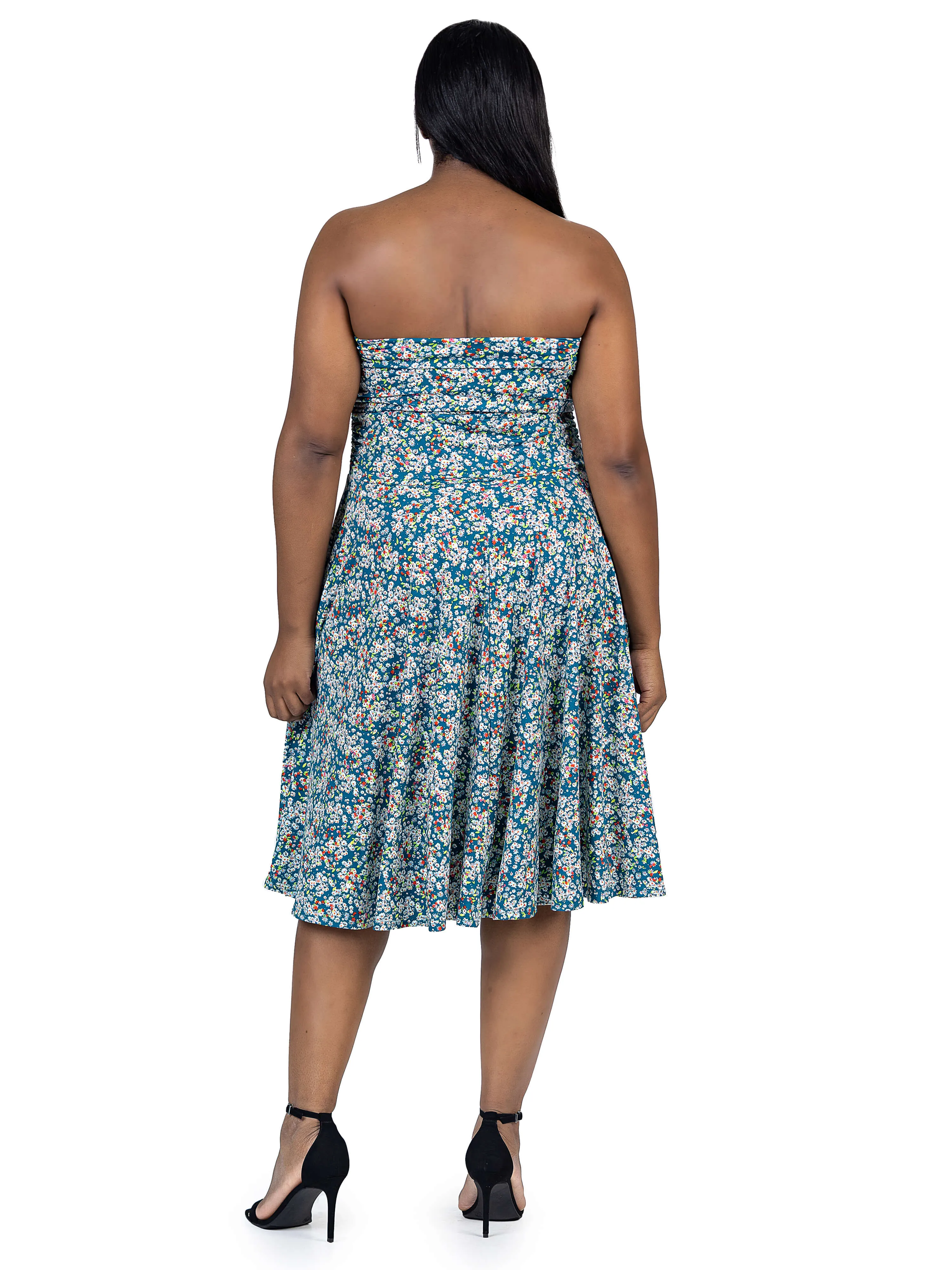 Plus Size Teal Floral Strapless Tube Top Flowy Knee Length Dress sold by 24/7 Comfort Apparel product image thumbnail 3