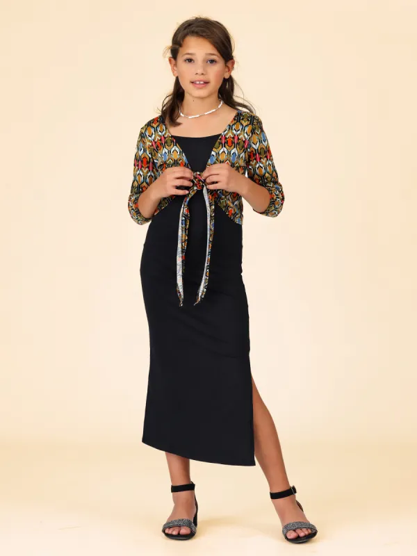 24seven Comfort Apparel Girls 2pcs Maxi Dress and Long Sleeve Green Cardigan Set sold by 24/7 Comfort Apparel