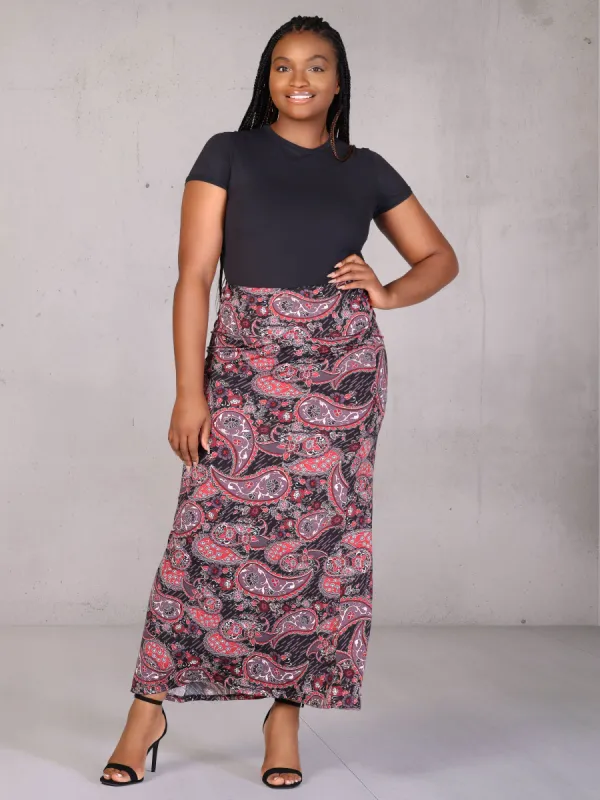 Plus Size Paisley Print Fold Over Waist Maxi Skirt sold by 24/7 Comfort Apparel