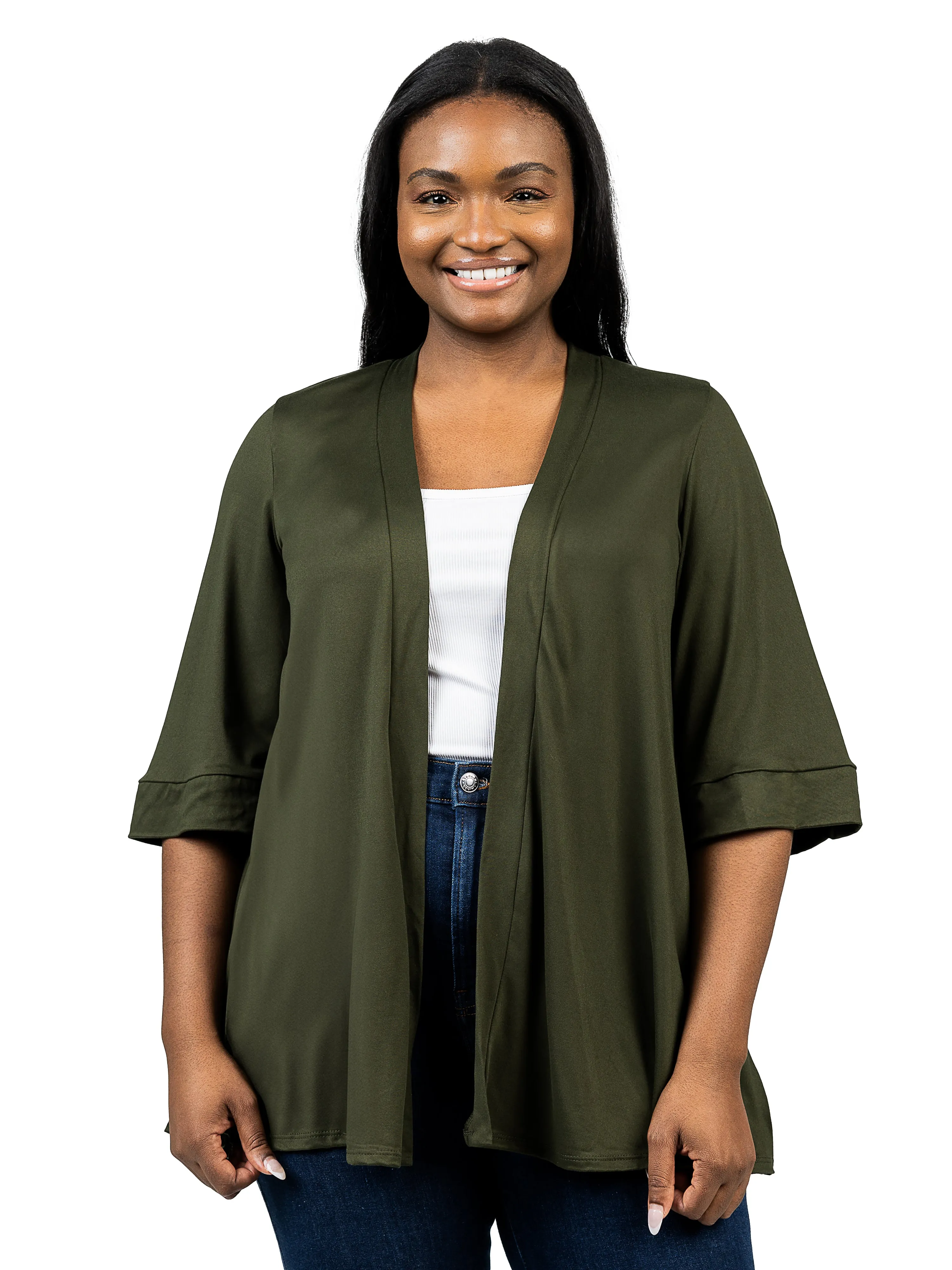Elbow Length Sleeve Open Front Plus Size Cardigan sold by 24/7 Comfort Apparel