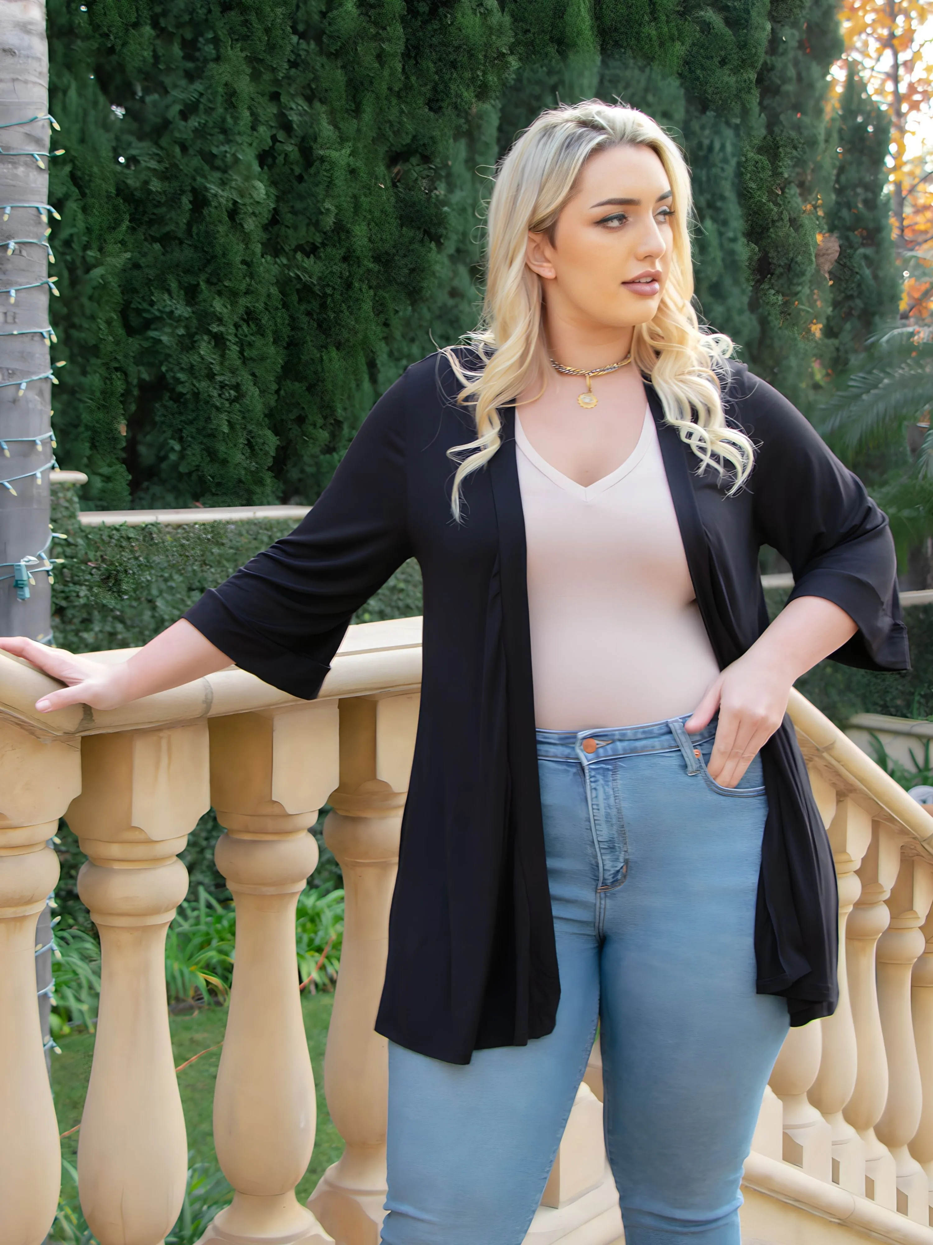 Elbow Length Sleeve Open Front Plus Size Cardigan sold by 24/7 Comfort Apparel product image thumbnail 4