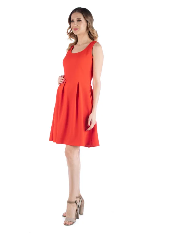 Sleeveless Pleated Maternity Dress with Pockets sold by 24/7 Comfort Apparel