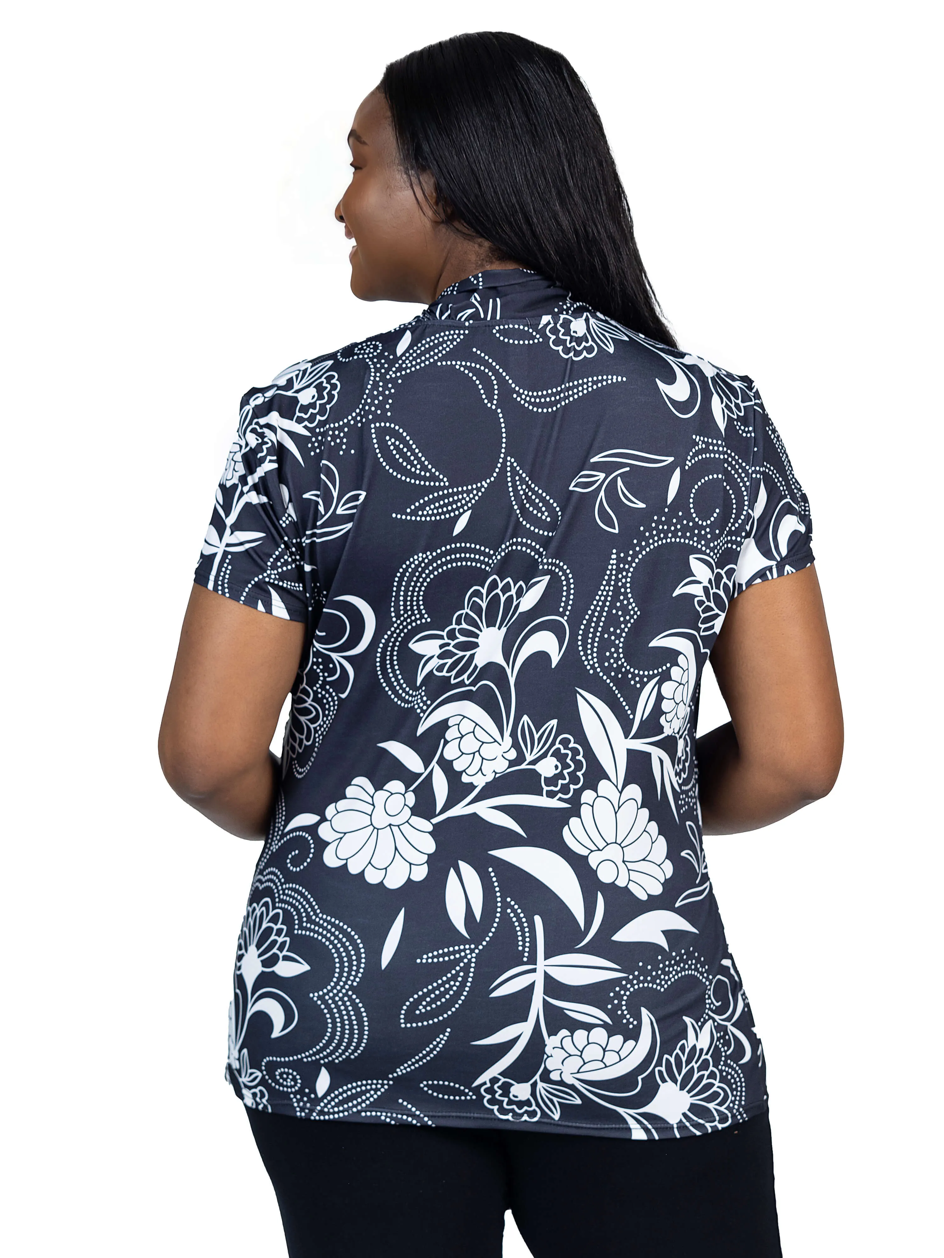 Plus Size Black and White Short Sleeve V Neck Wrap Top sold by 24/7 Comfort Apparel product image thumbnail 3