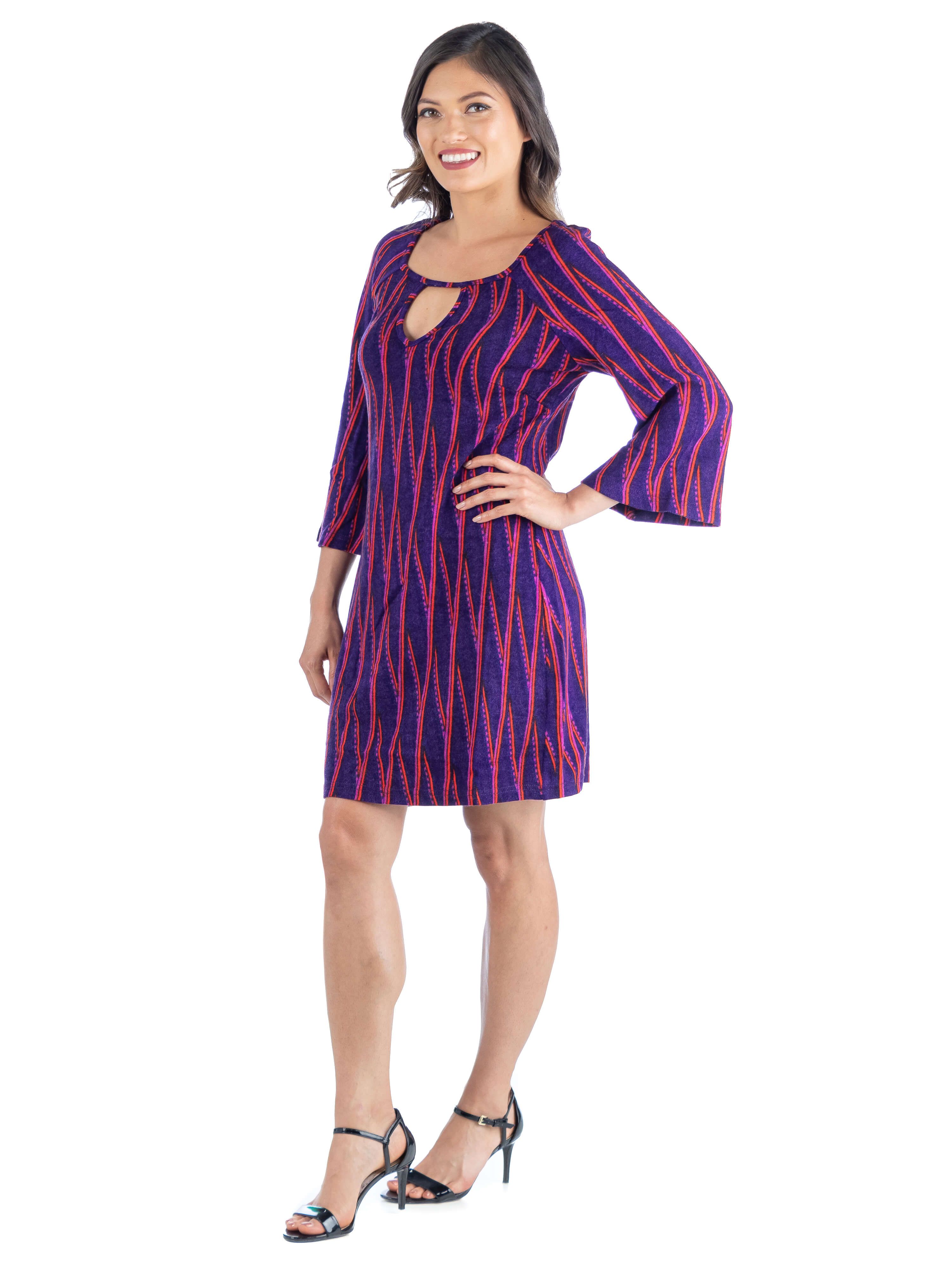 24seven Comfort Apparel Purple Three Quarter Sleeve Keyhole Shift Dress sold by 24/7 Comfort Apparel product image thumbnail 2