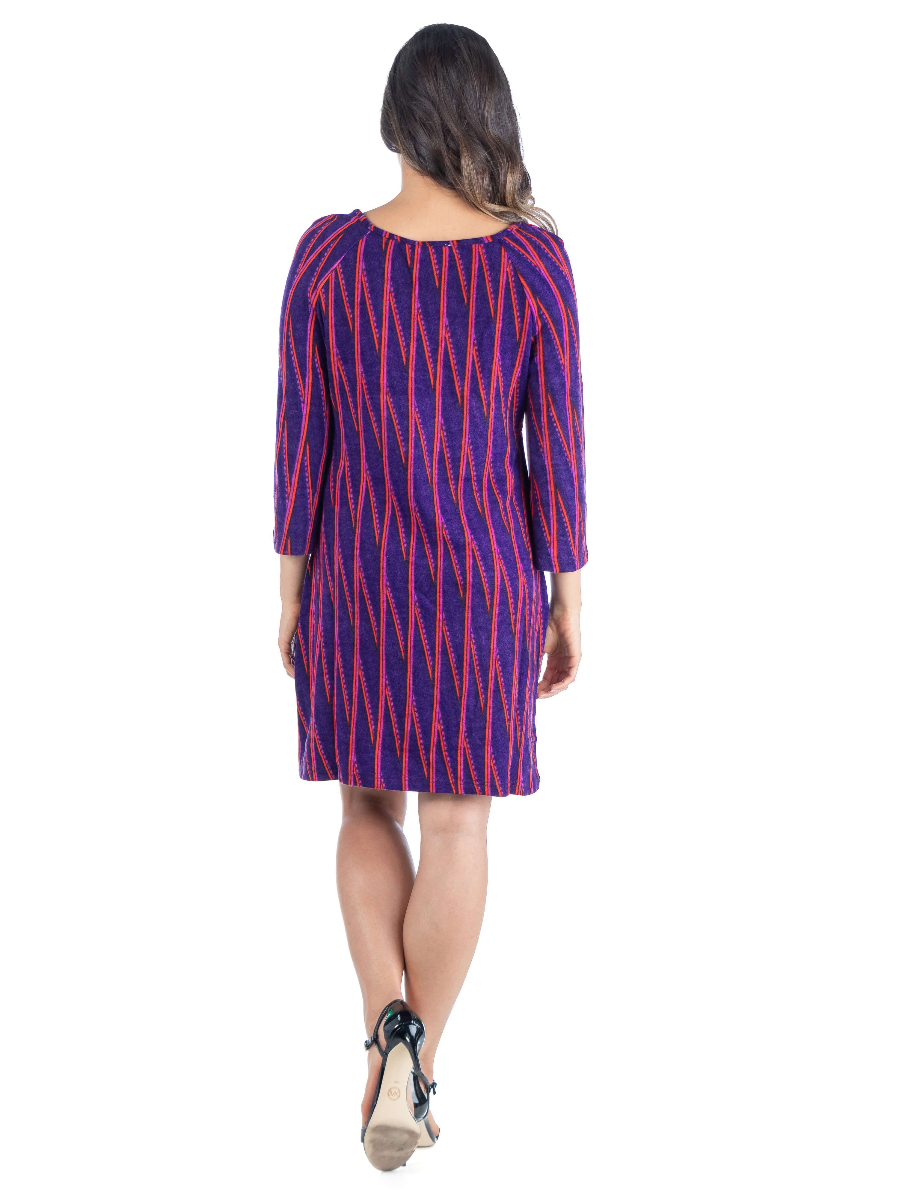 24seven Comfort Apparel Purple Three Quarter Sleeve Keyhole Shift Dress sold by 24/7 Comfort Apparel product image thumbnail 3