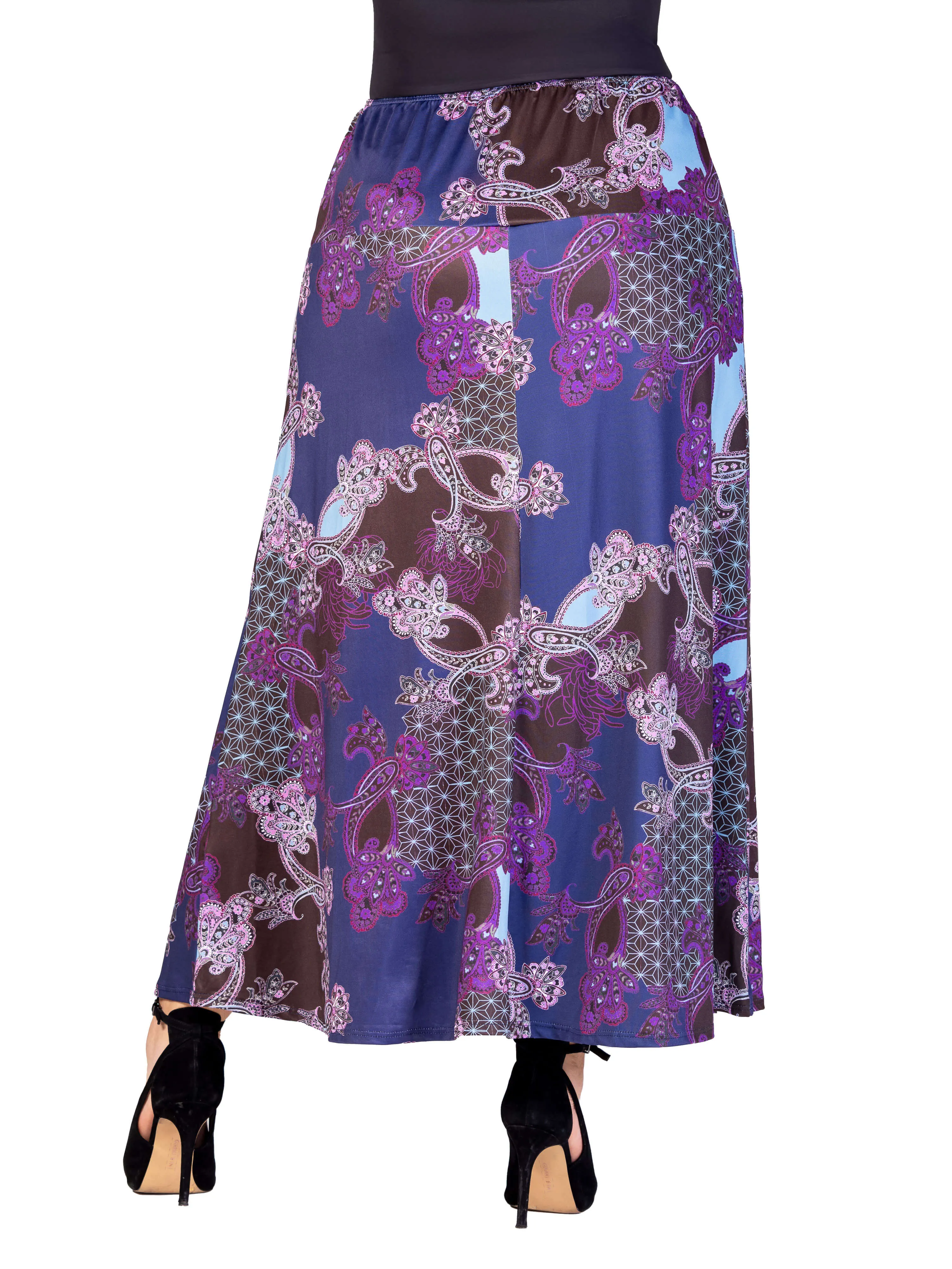 Plus Size Purple Paisley Print Elastic Waist A Line Maxi Skirt sold by 24/7 Comfort Apparel product image thumbnail 3