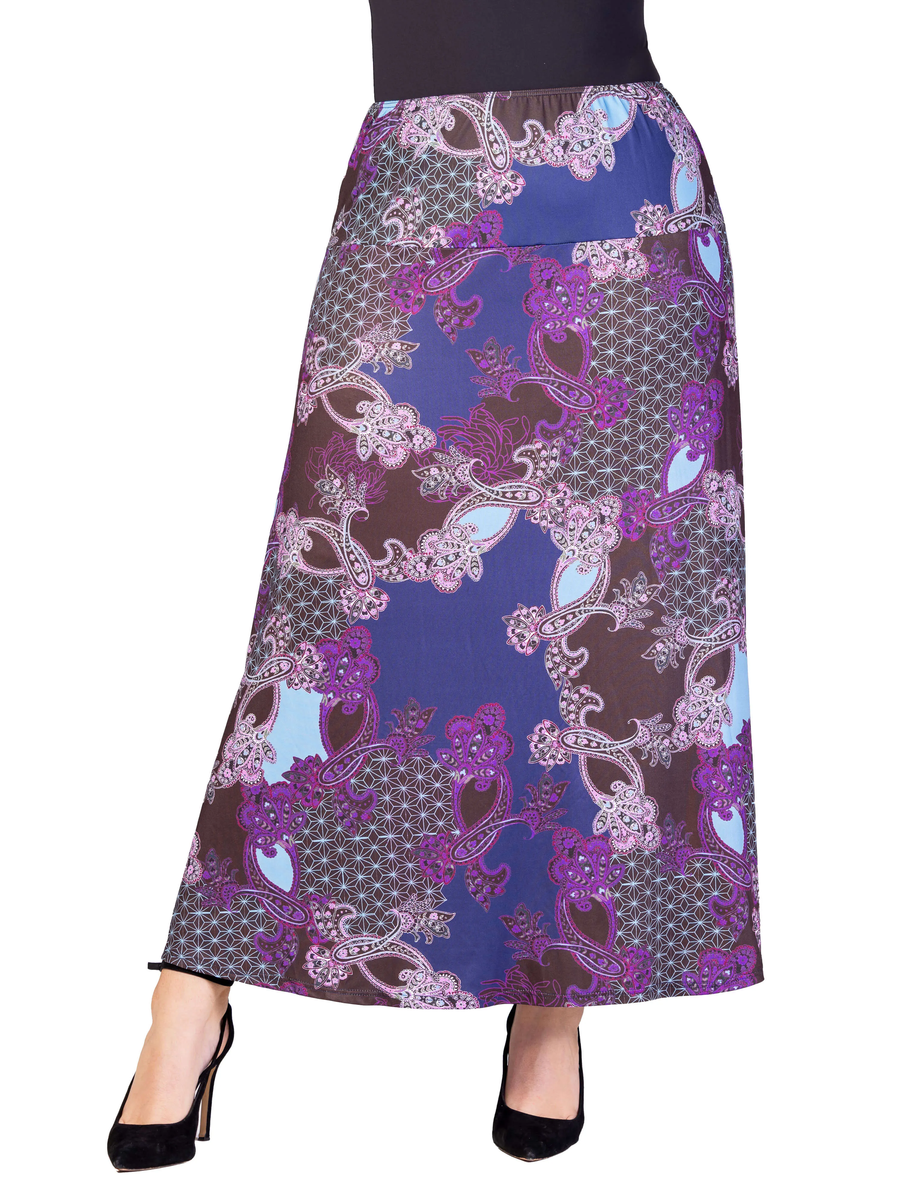 Plus Size Purple Paisley Print Elastic Waist A Line Maxi Skirt sold by 24/7 Comfort Apparel product image thumbnail 4