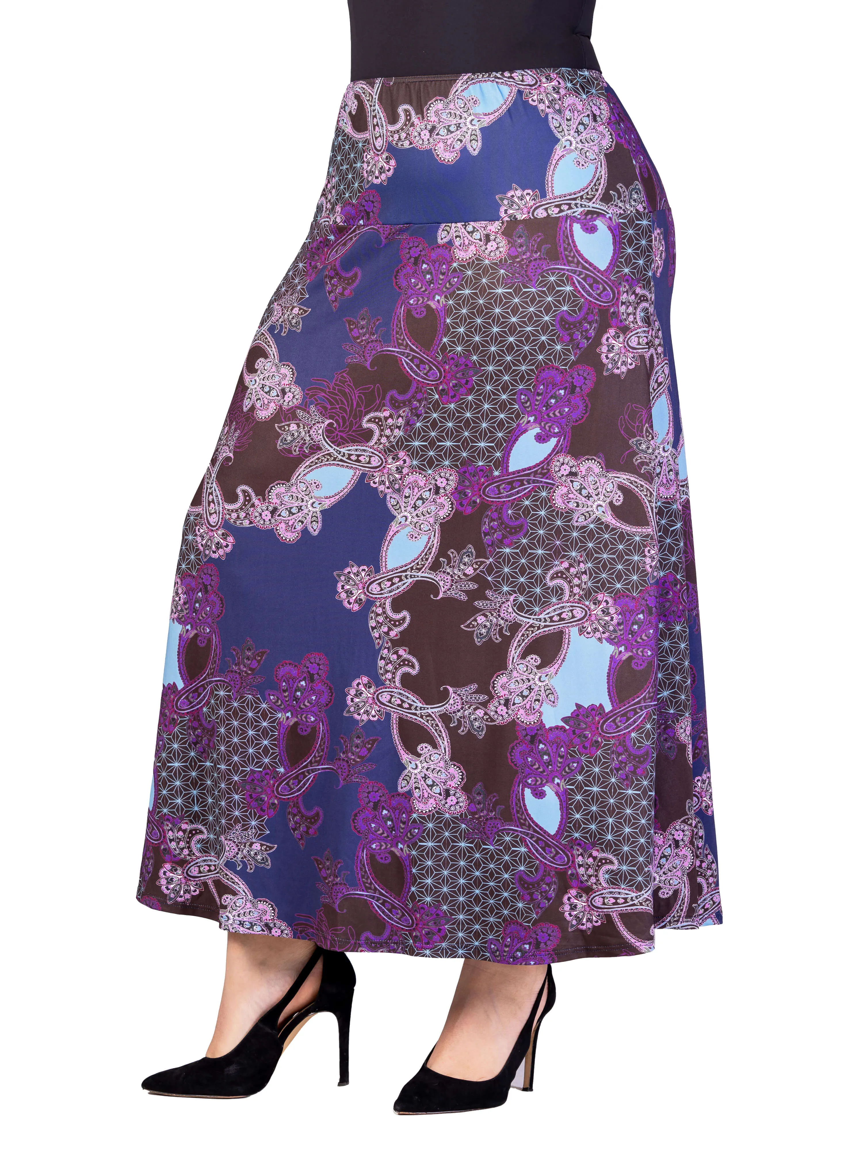 Plus Size Purple Paisley Print Elastic Waist A Line Maxi Skirt sold by 24/7 Comfort Apparel product image thumbnail 5