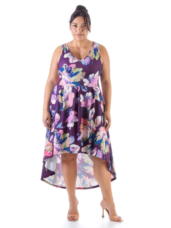 Purple Sleeveless Pleated High Low Plus Size Pocket Dress sold by 24/7 Comfort Apparel