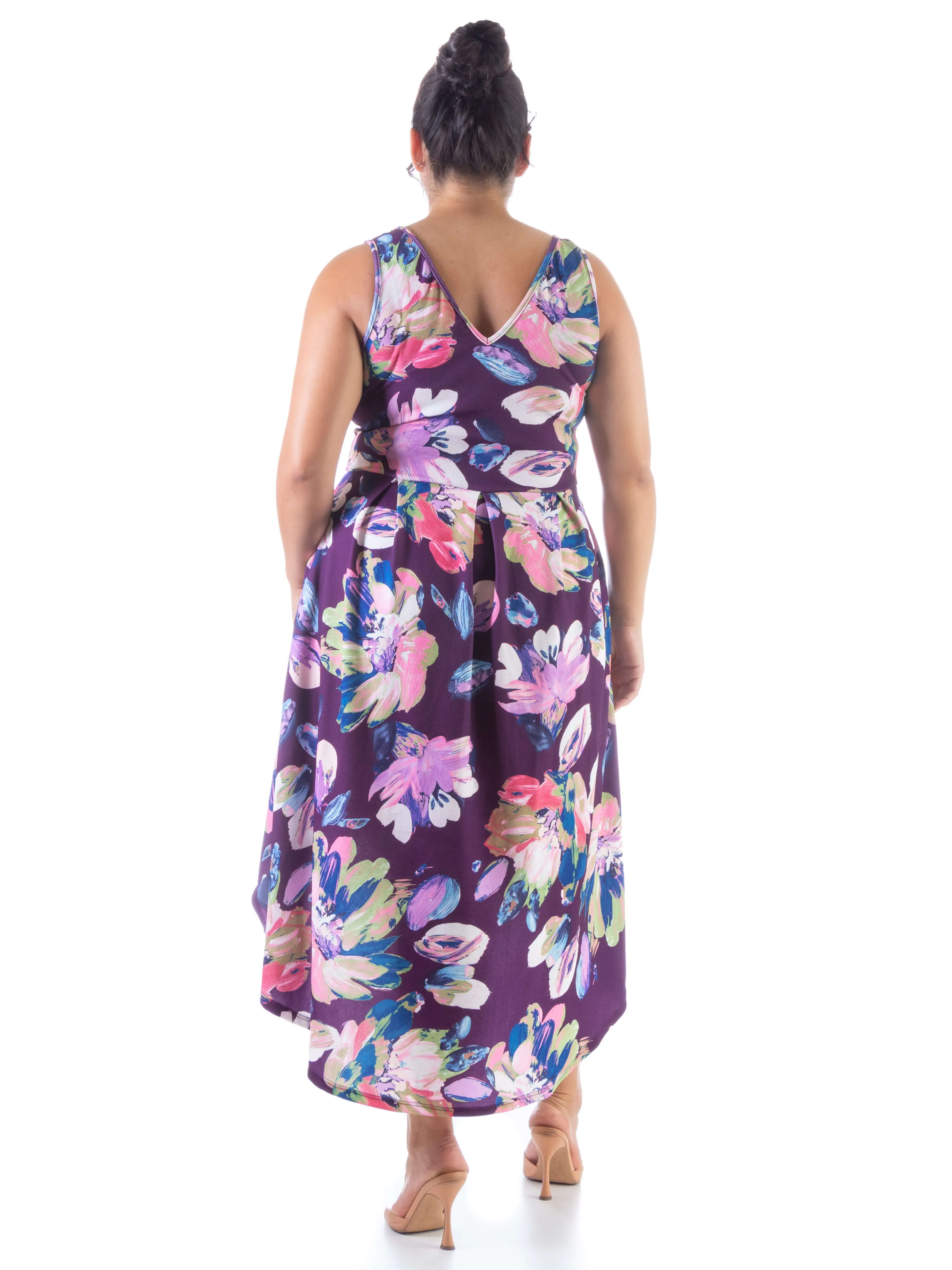Purple Sleeveless Pleated High Low Plus Size Pocket Dress sold by 24/7 Comfort Apparel product image thumbnail 3