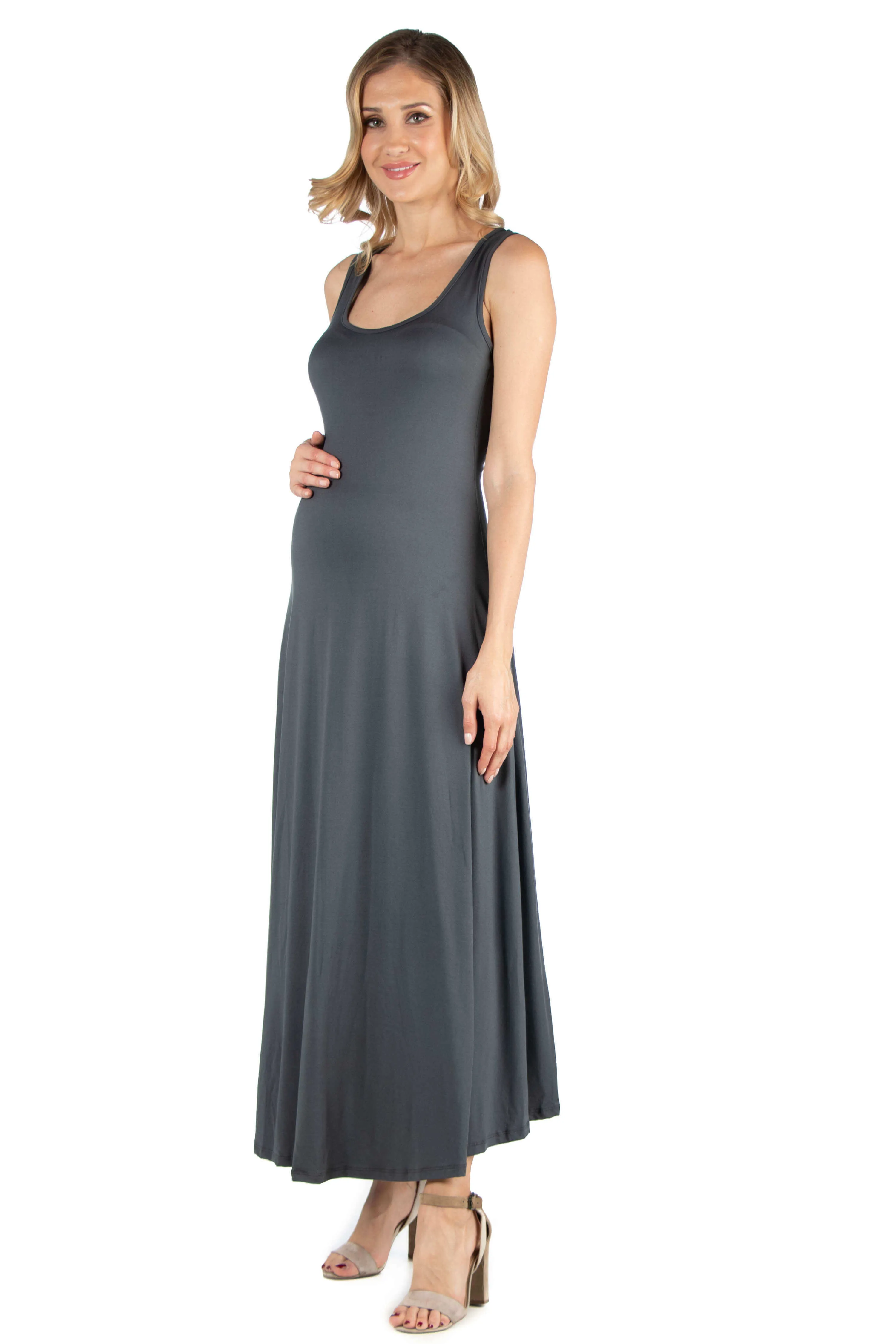 Slim fit A Line Sleeveless Maternity Maxi Dress sold by 24/7 Comfort Apparel