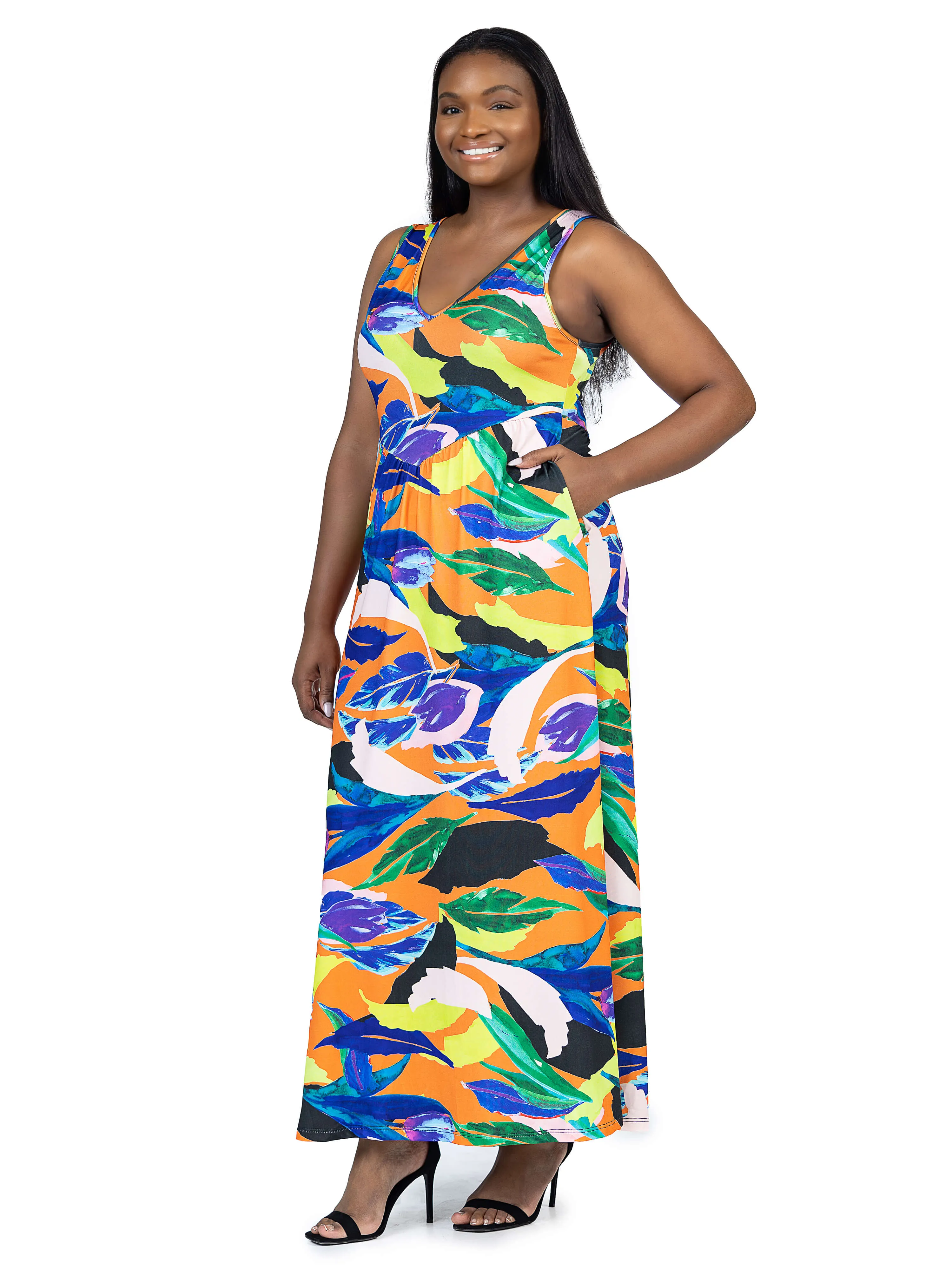 Multicolor Floral Sleeveless V Neck Plus Size Maxi Dress With Pockets sold by 24/7 Comfort Apparel product image thumbnail 2