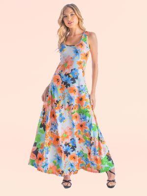 Womens Watercolor Floral Sleeveless Loose Long Casual Maxi Dress sold by 24/7 Comfort Apparel