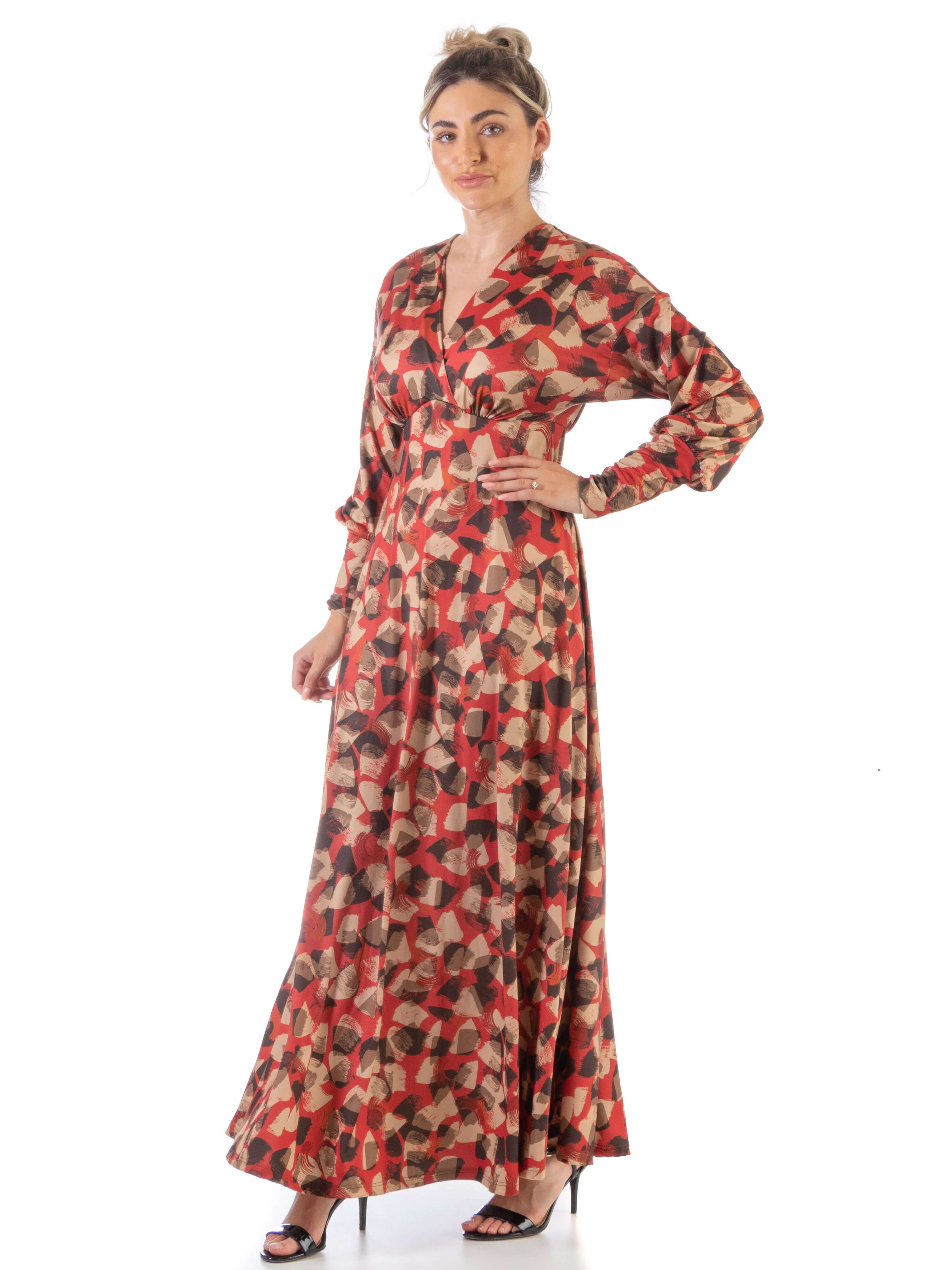 Print Dolman Long Sleeve Flowy Maxi Dress sold by 24/7 Comfort Apparel product image thumbnail 2