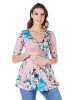 Pink Floral Elbow Sleeve Henley Maternity Tunic Top sold by 24/7 Comfort Apparel