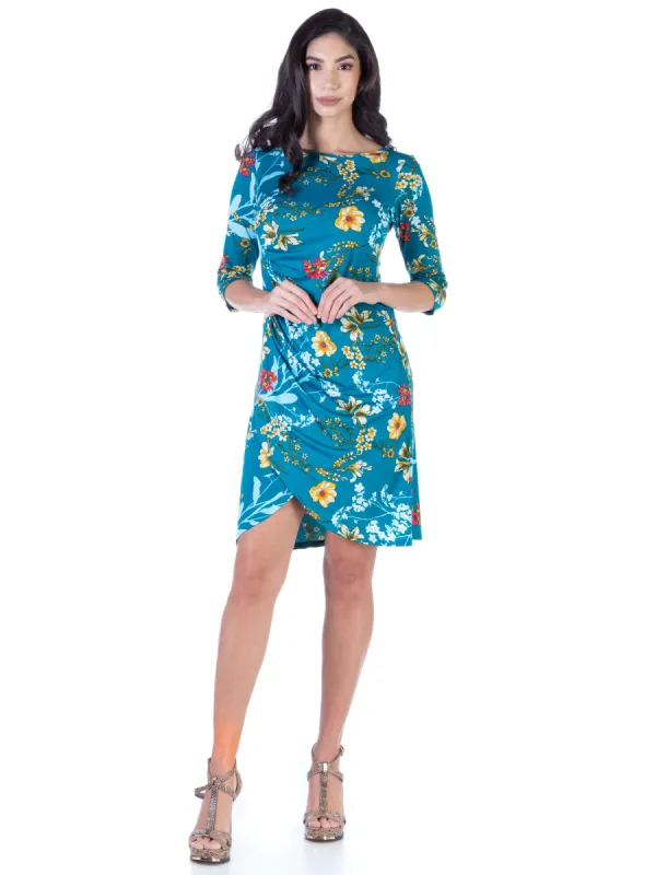 Floral Elbow Sleeve Ruched Tulip Skirt Knee Length Dress sold by 24/7 Comfort Apparel