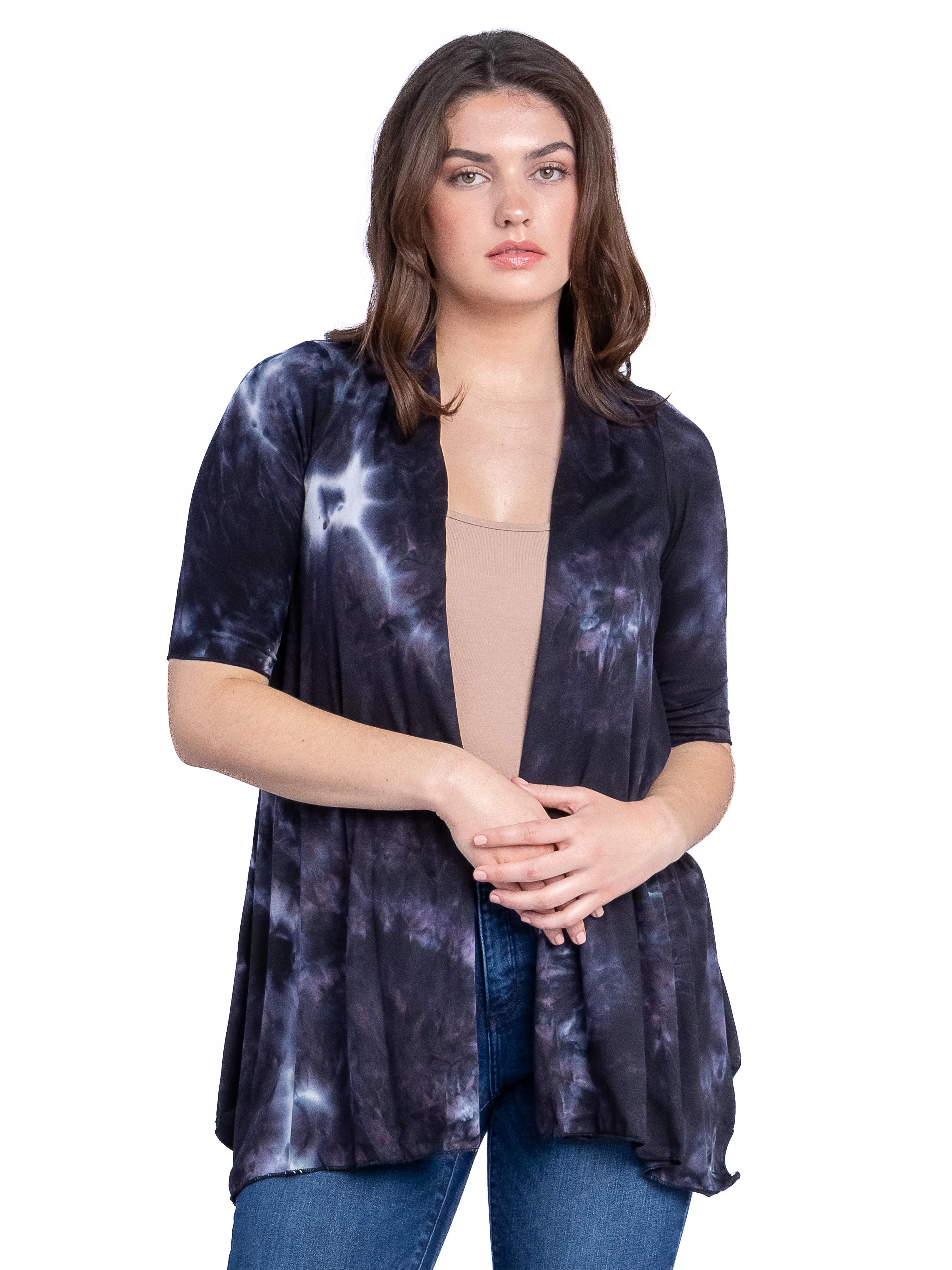 Tie Dye Elbow Sleeve Open Front Cardigan sold by 24/7 Comfort Apparel product image thumbnail 2