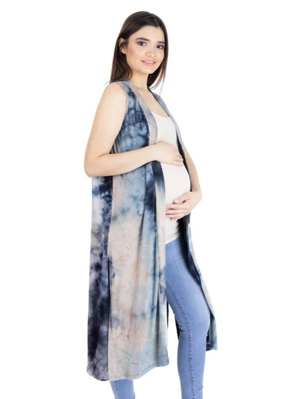 Tie Dye Sleeveless Open Front Maternity Cardigan Vest sold by 24/7 Comfort Apparel
