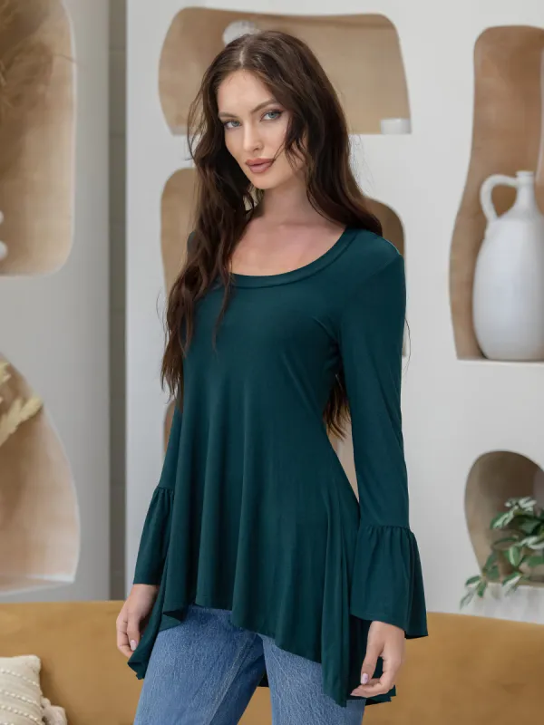 Long Bell Sleeve High Low Tunic Top sold by 24/7 Comfort Apparel